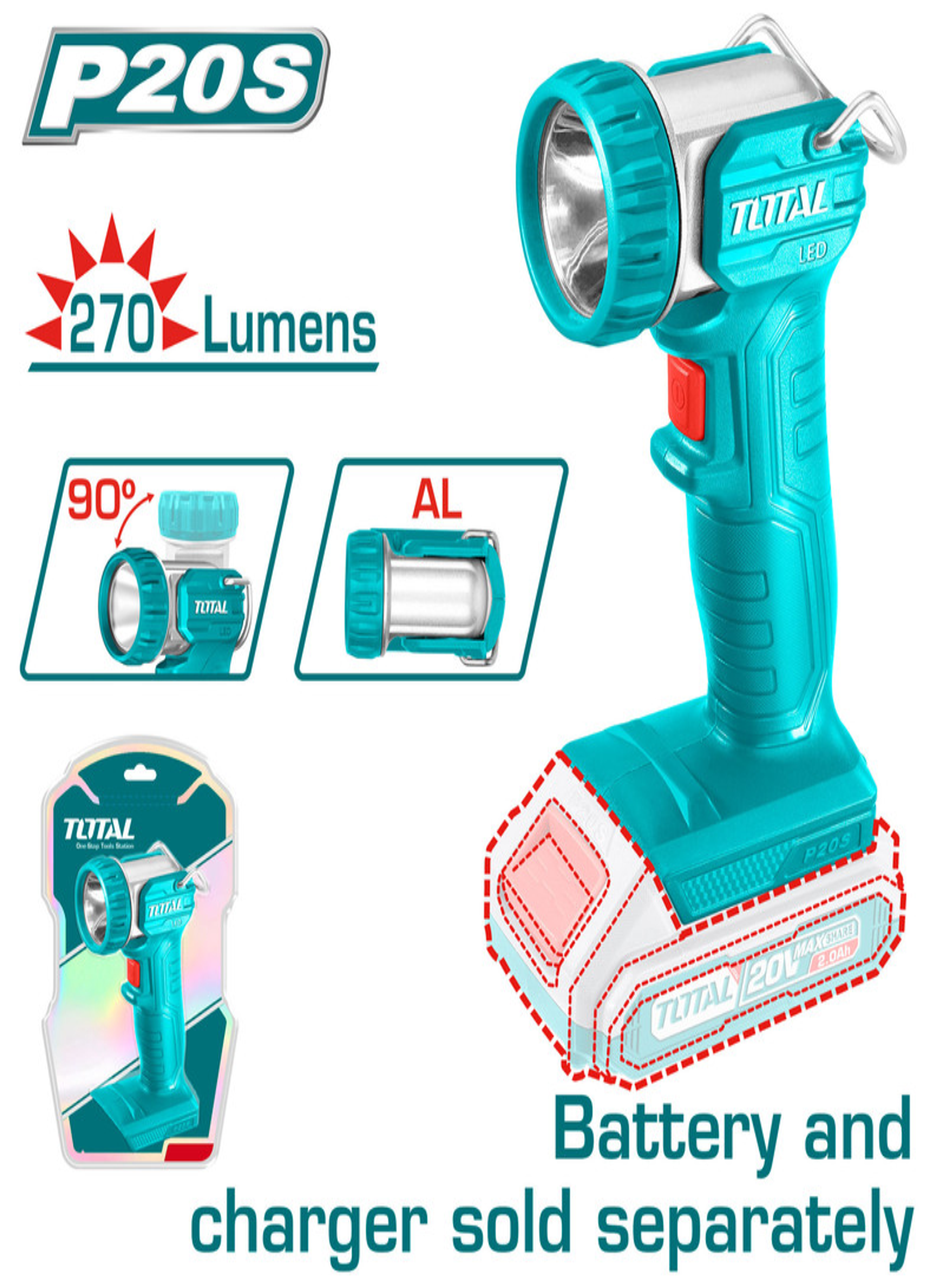 Total 20V Cordless LED Work Light 270 Lumens (Tool Only)