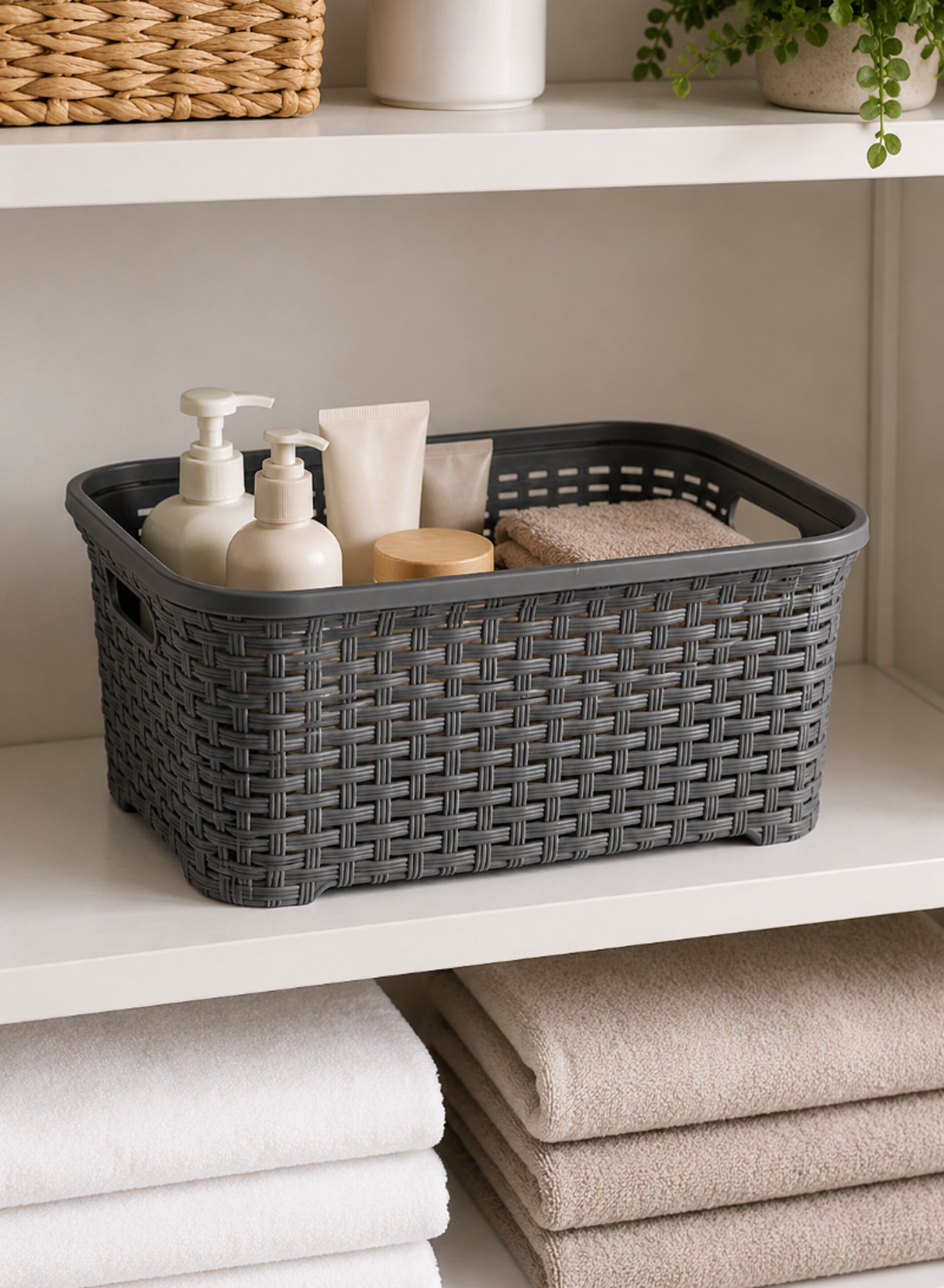 50L Rattan Basket – Large Plastic Storage Basket 610 × 400 × 284 mm