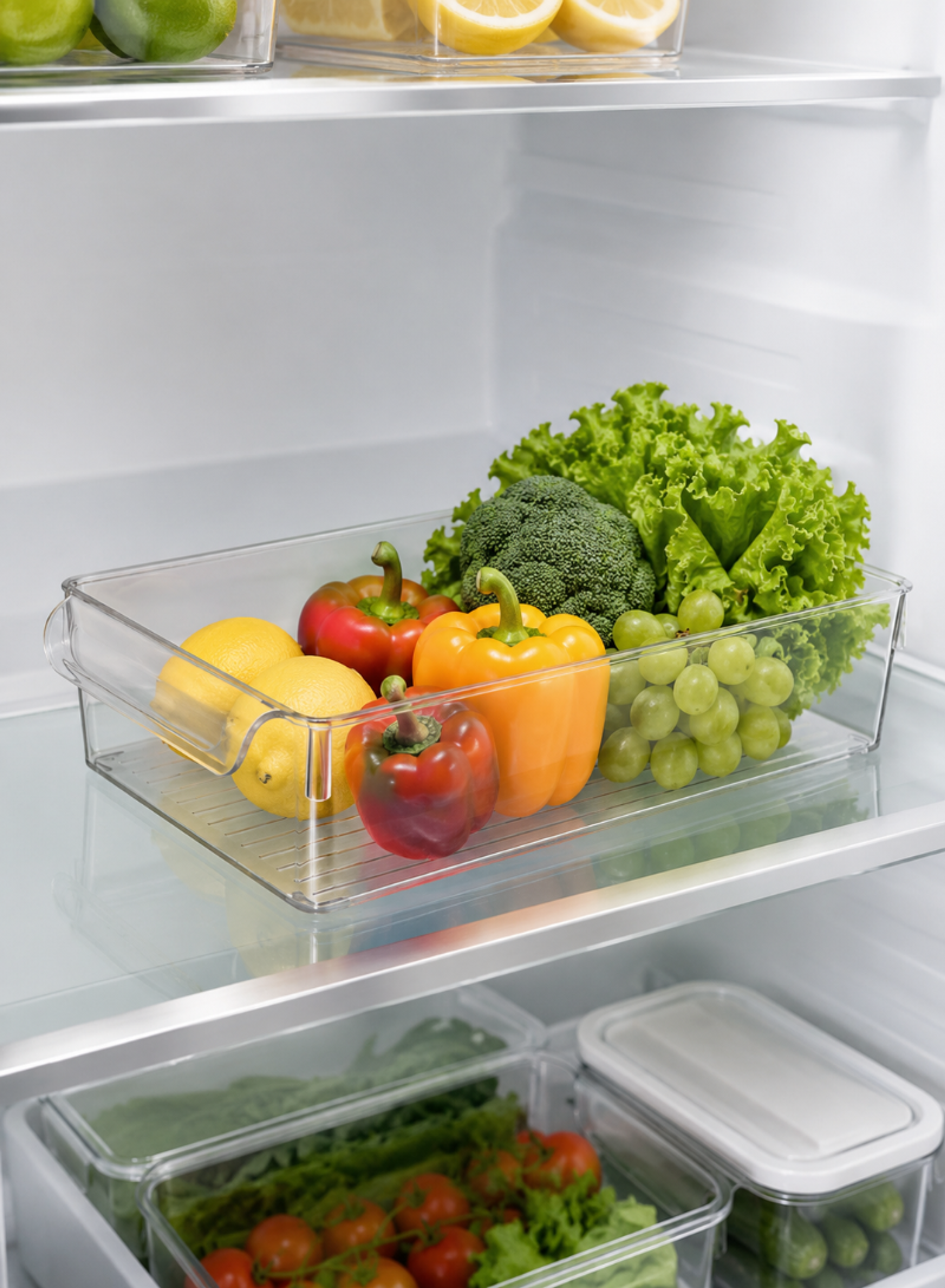 Ultra Clear Refrigerator Organizer – Transparent Fridge Storage Bin 200 × 325 × 70 mm