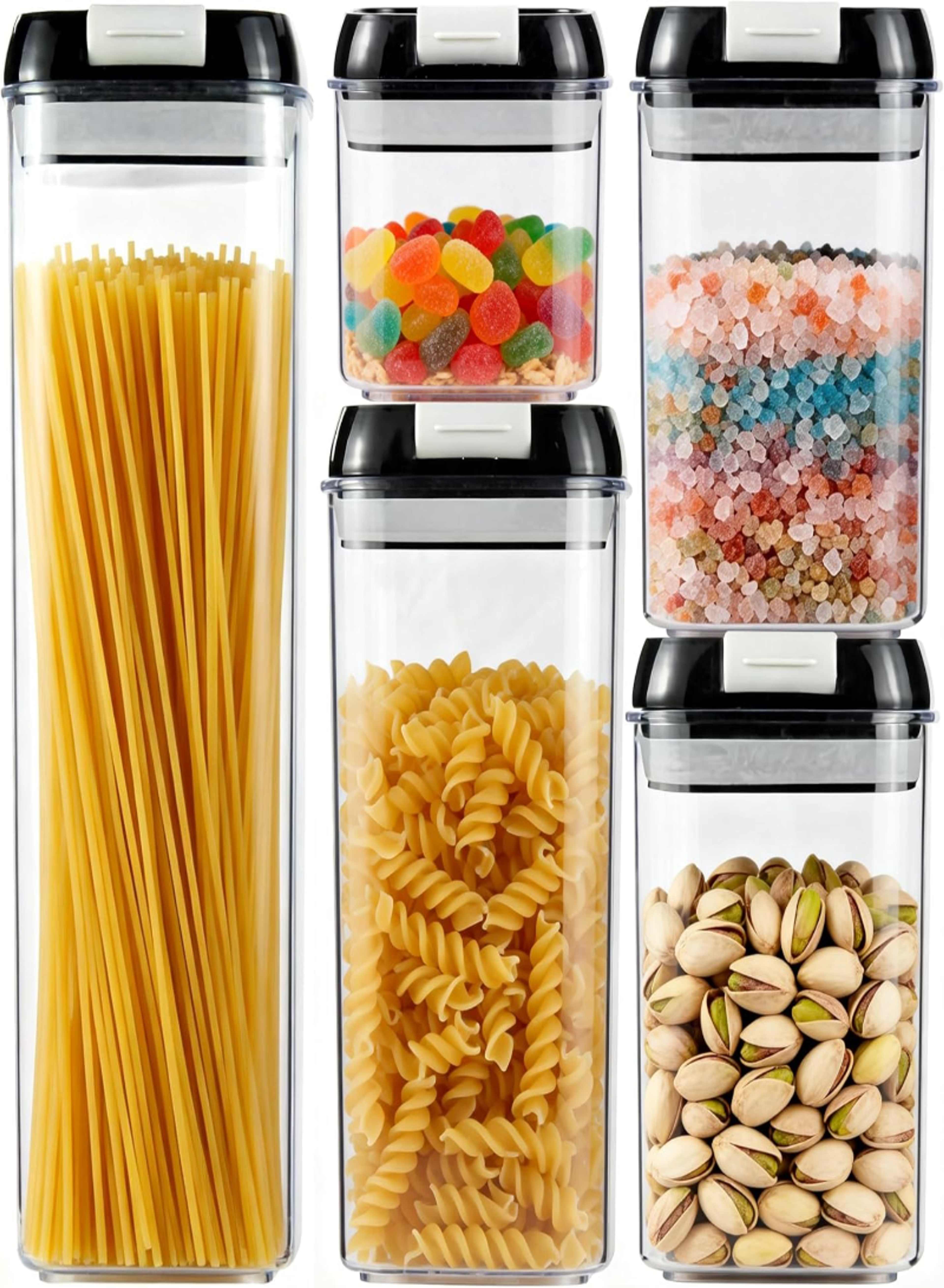 5-Piece Airtight Food Storage Containers Set – BPA-Free Kitchen & Pantry Organization Canisters with Lids for Cereal, Pasta, Flour, Sugar, Snacks & Dry Foods