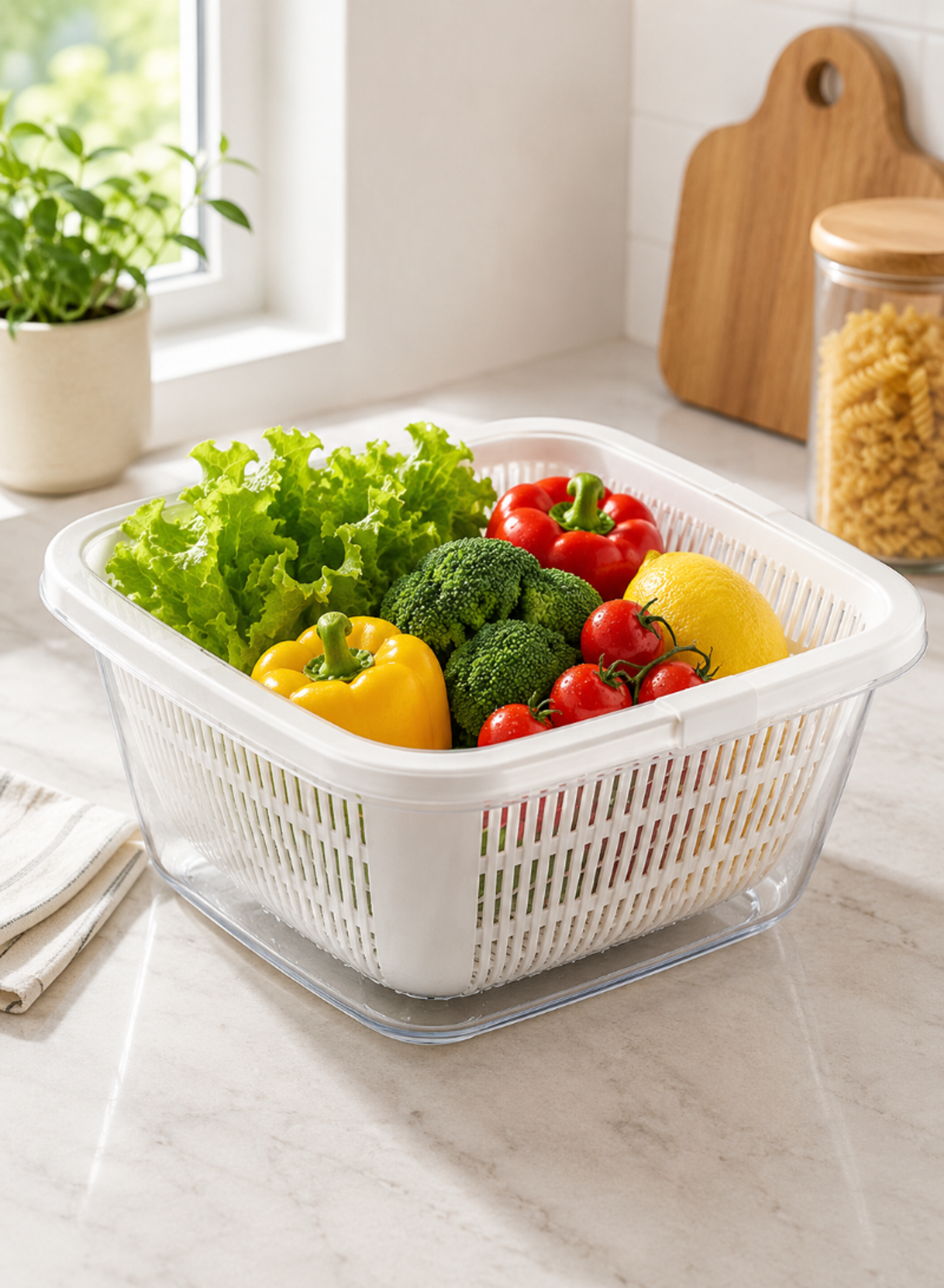 4L Square Strainer Set – Plastic Kitchen Strainer Bowl 260 × 255 × 108 mm