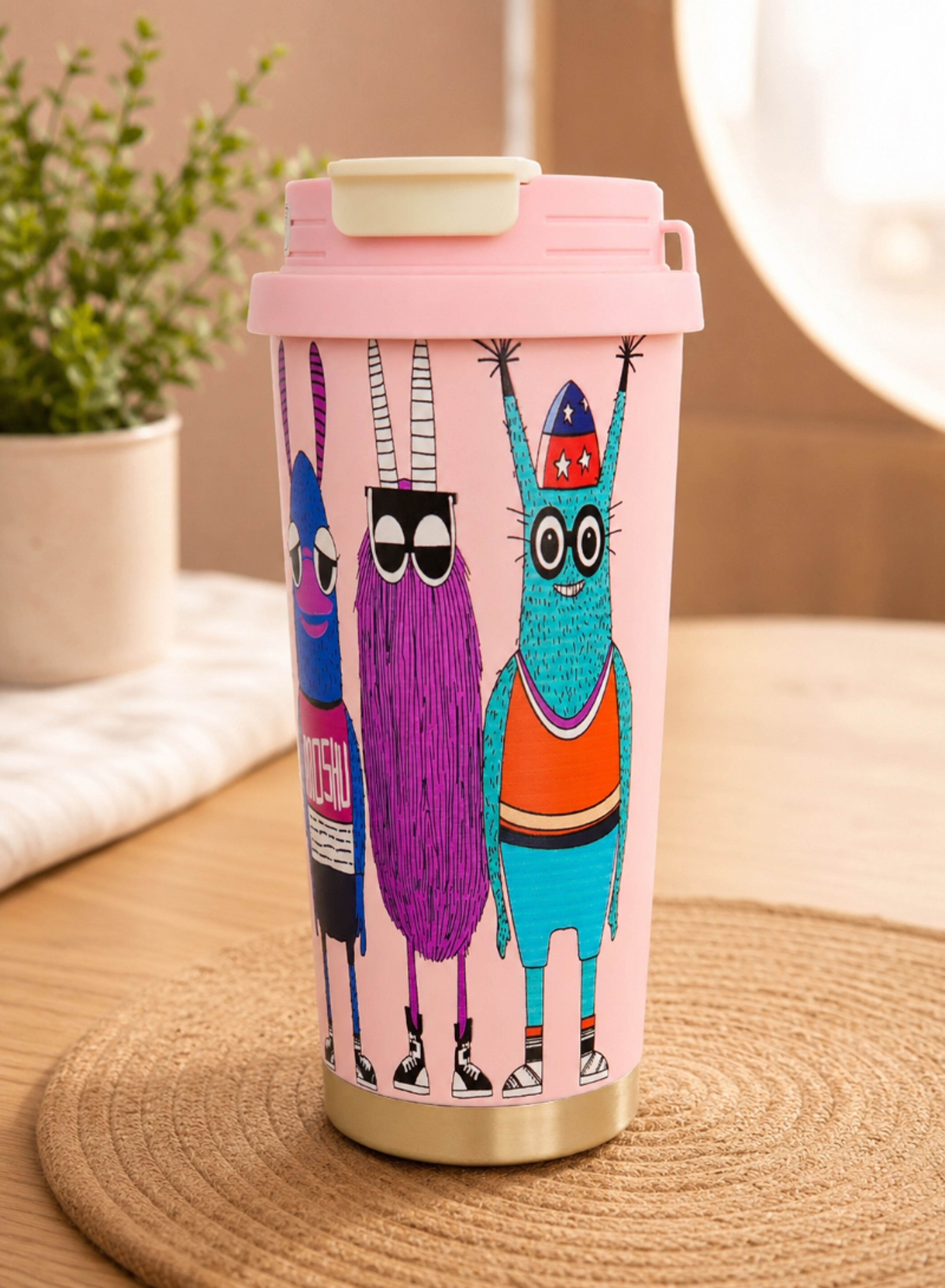 Stainless Steel Travel Tumbler with Cartoon Character Design – Insulated Coffee Mug for Hot & Cold Drinks