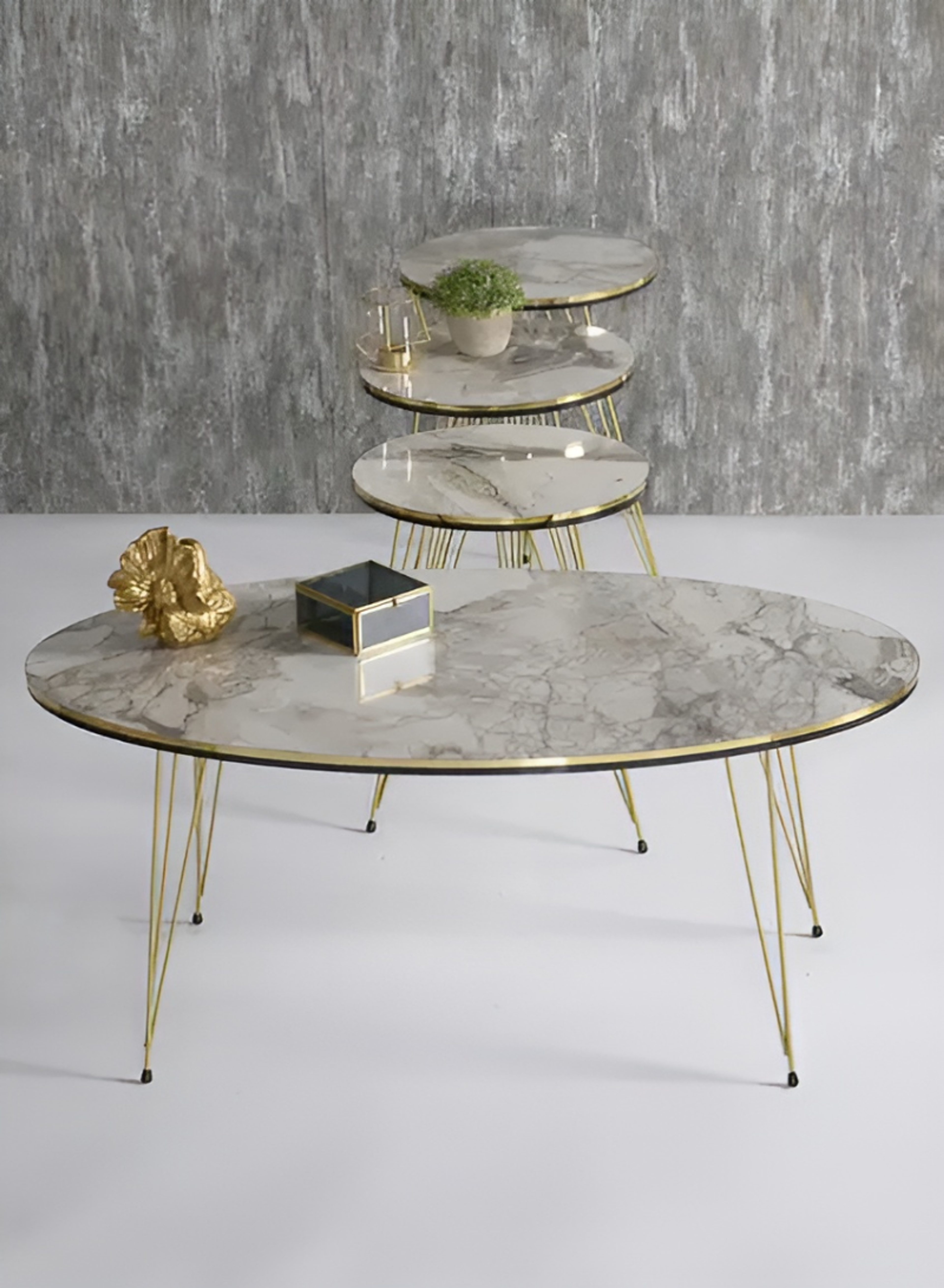 Modern Nesting Coffee Table Set - ( Marble White - Double Side)