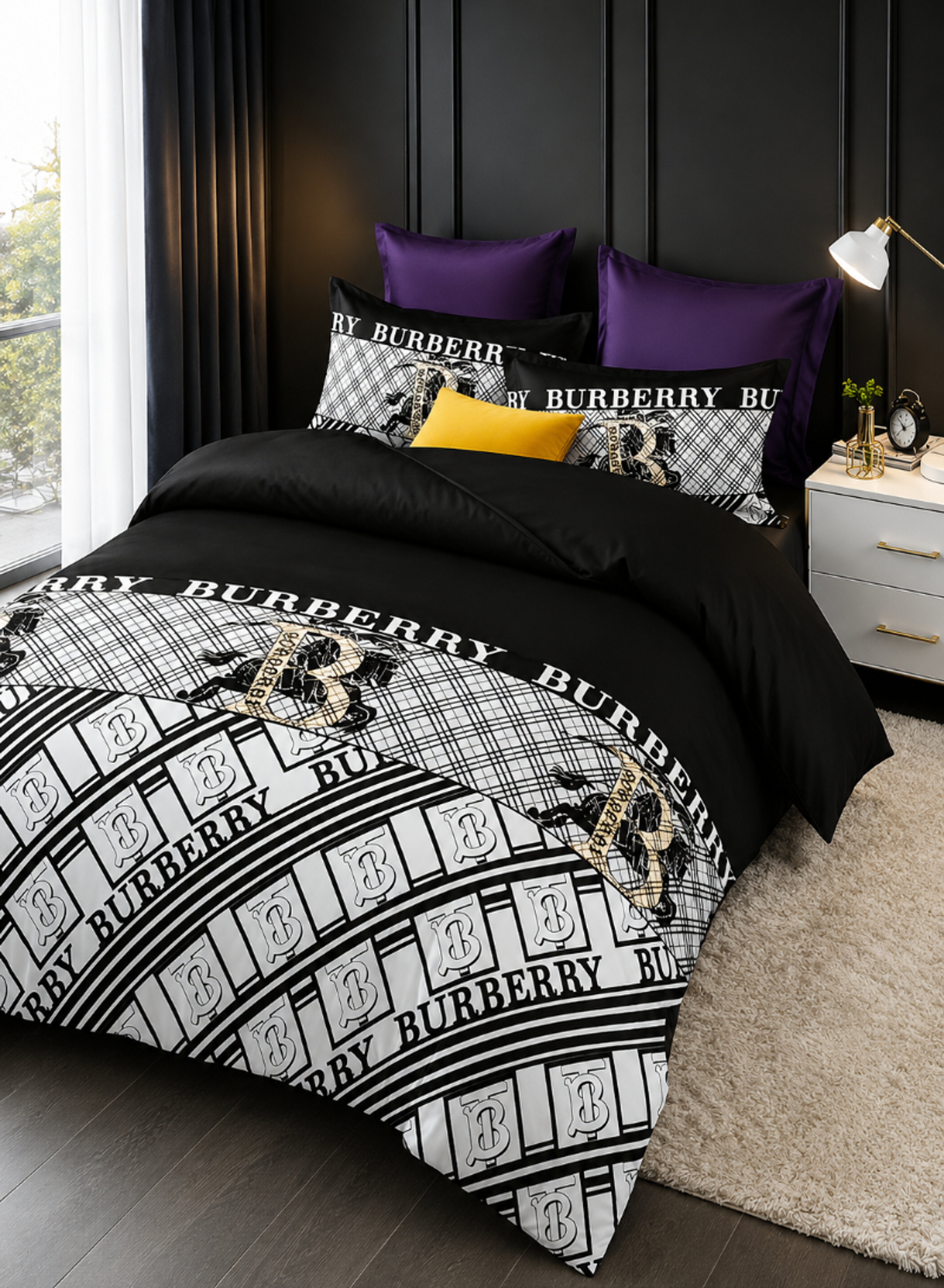 Black & White Luxury-Style Bedding Set – Modern Comforter Set with Matching Pillowcases