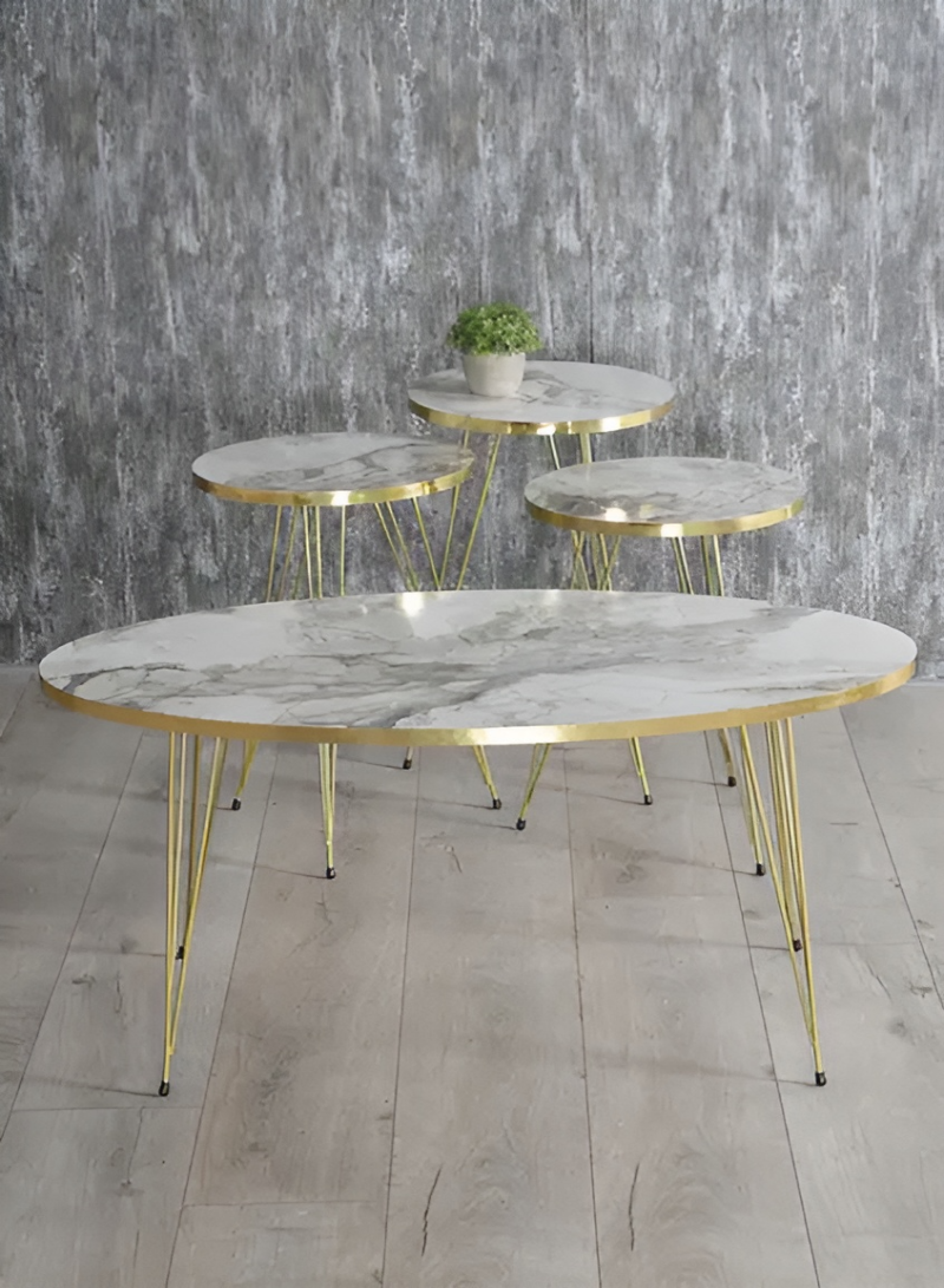 Modern Nesting Coffee Table Set - ( Marble White - Gold Side)