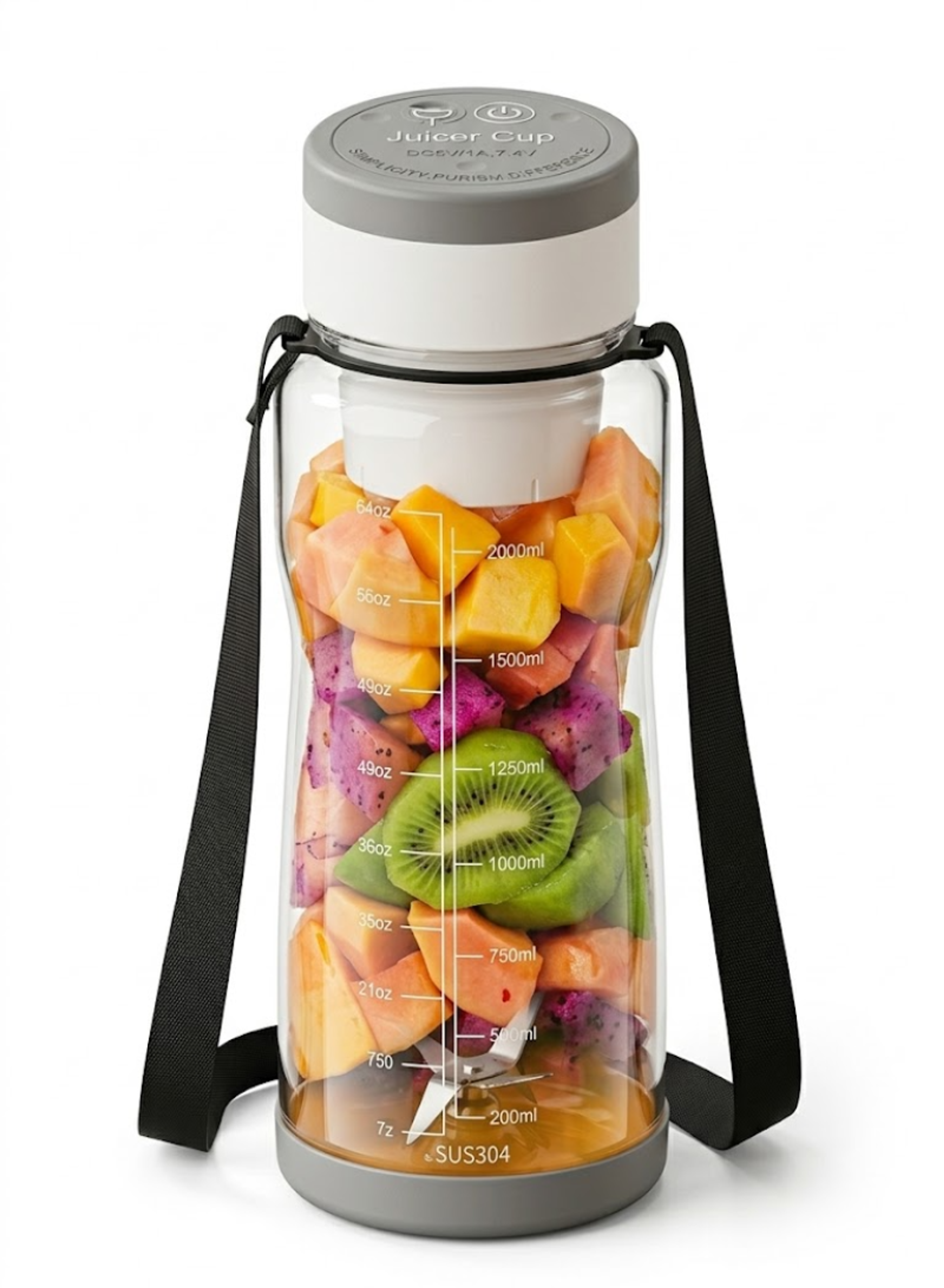 2000ML Portable Juicer Cup – USB Rechargeable Personal Blender with Large Capacity and Carry Strap