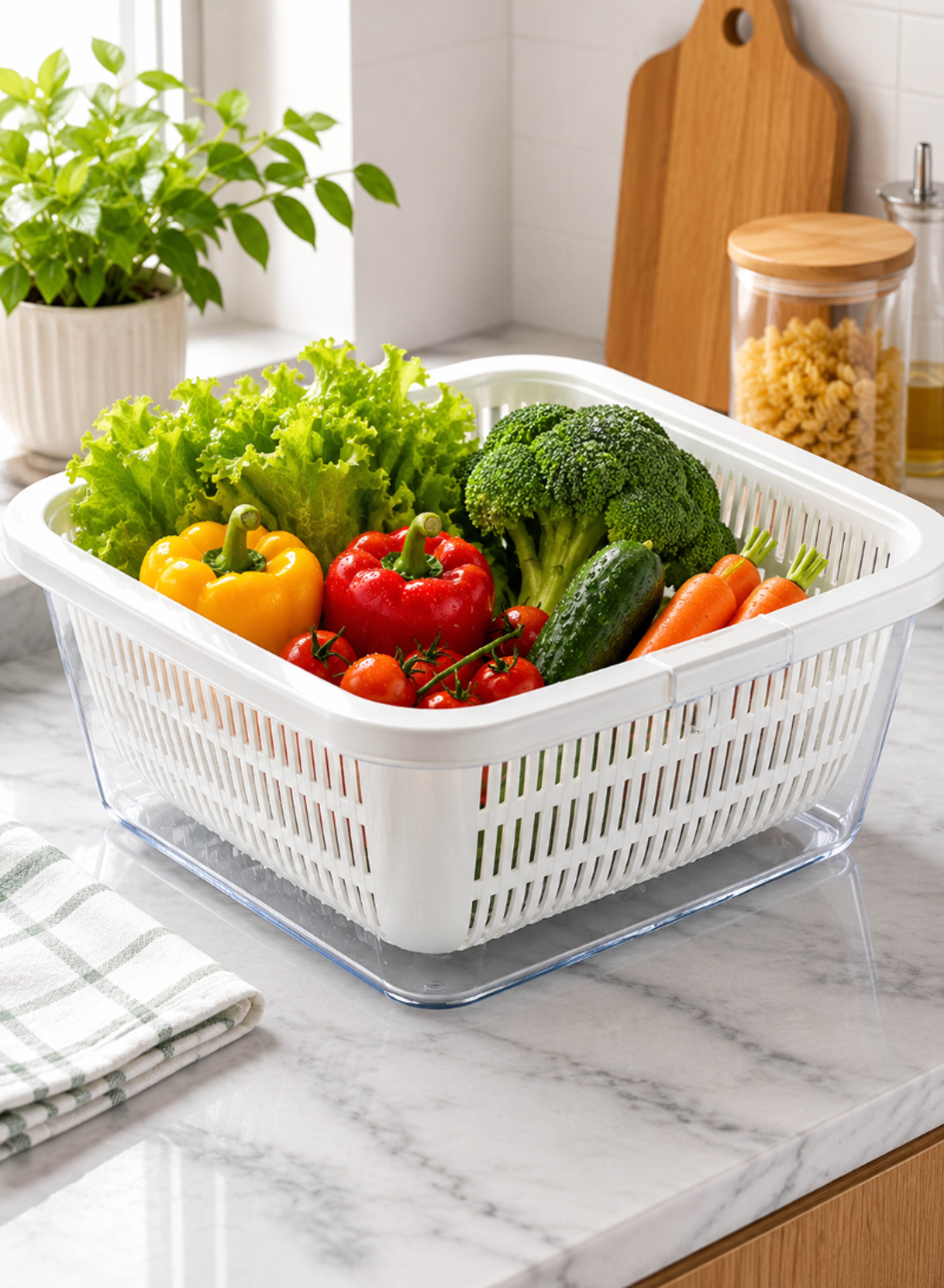 9.5L Square Strainer Set – Large Plastic Kitchen Strainer Bowl 347 × 340 × 137 mm
