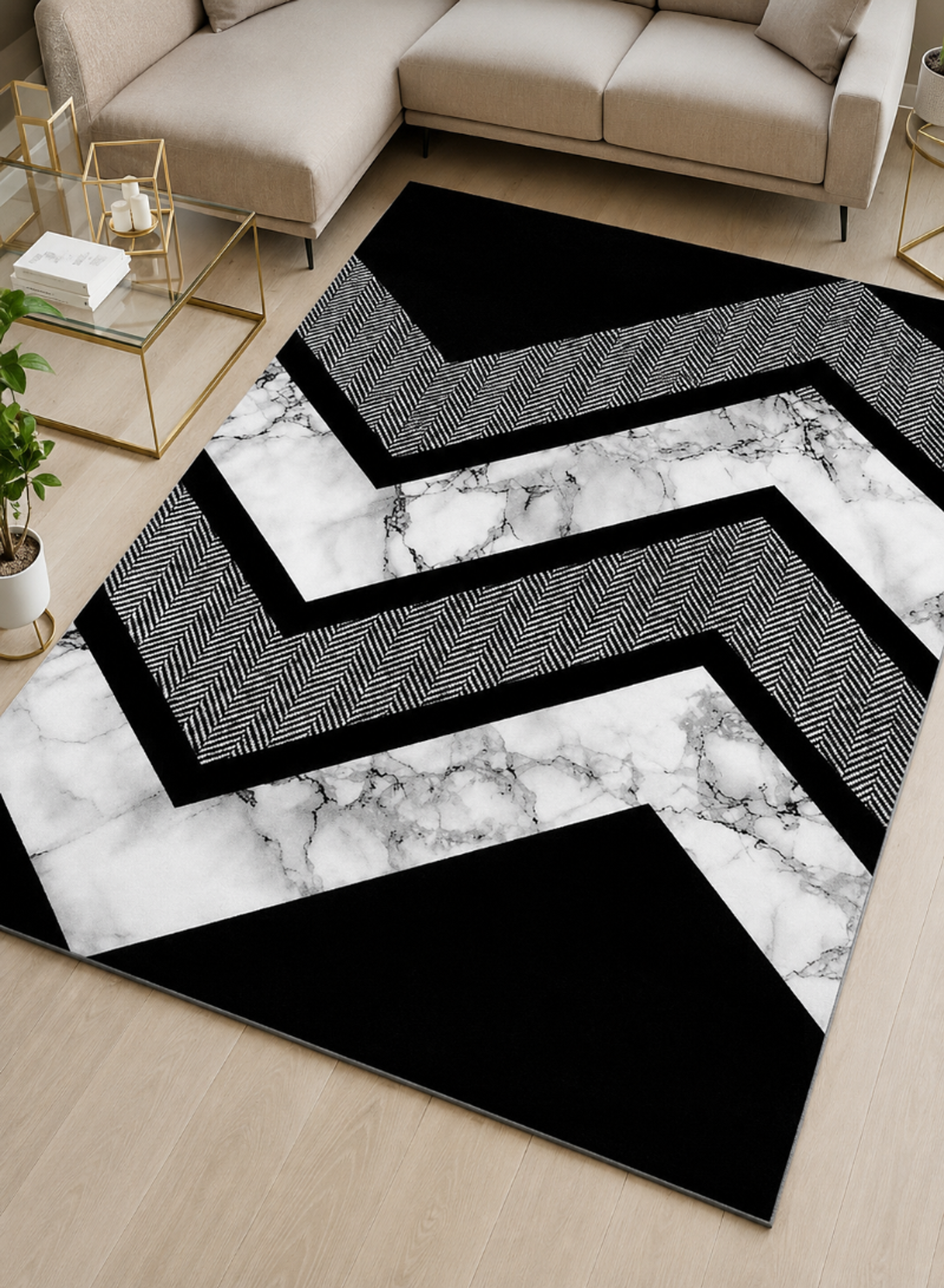 Modern Marble Geometric Area Rug 200 × 300 cm – Luxury Living Room Carpet