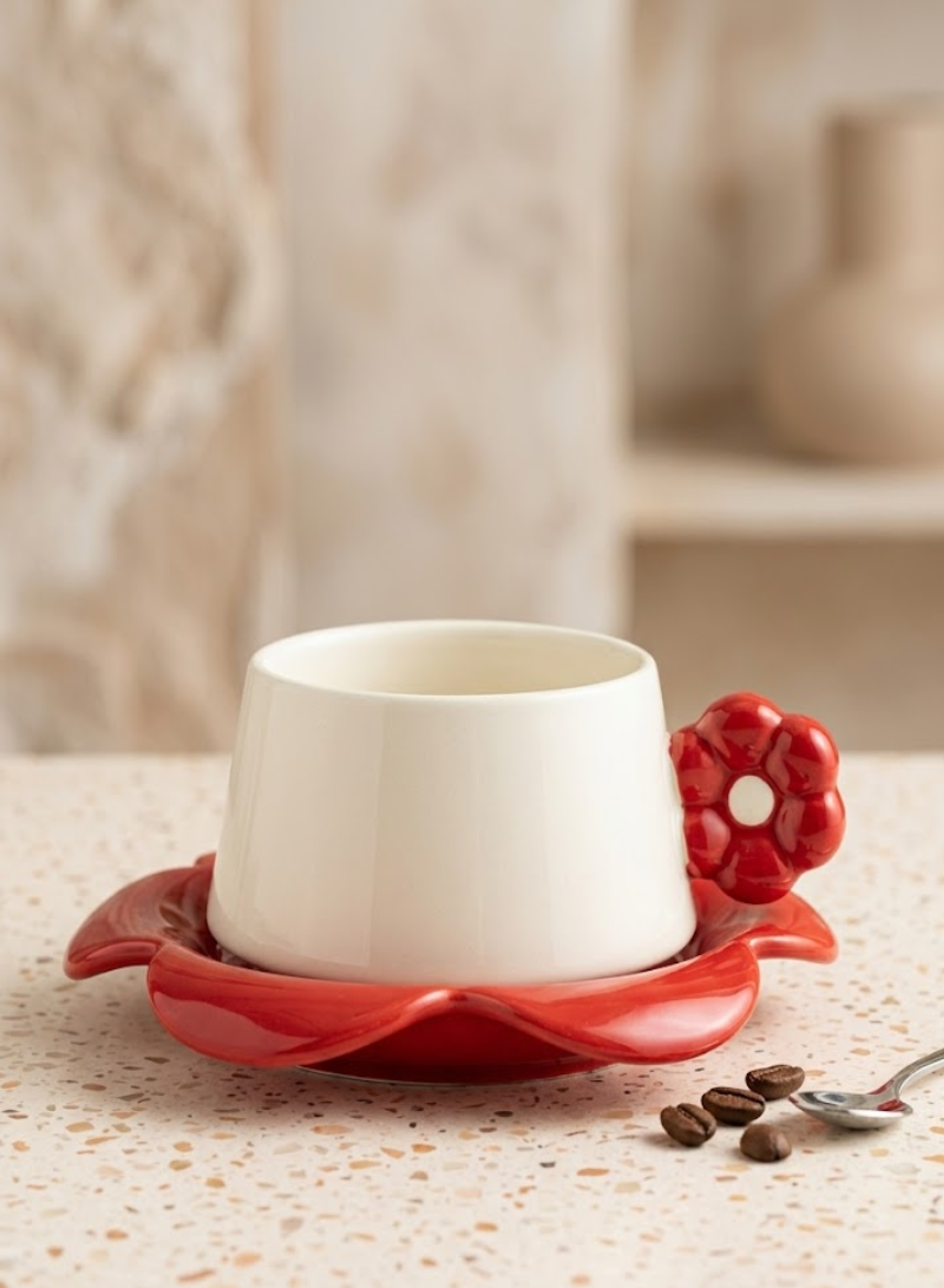 Creative Flower Ceramic Coffee Cup with Matching Saucer – Elegant Tea & Espresso Mug Set