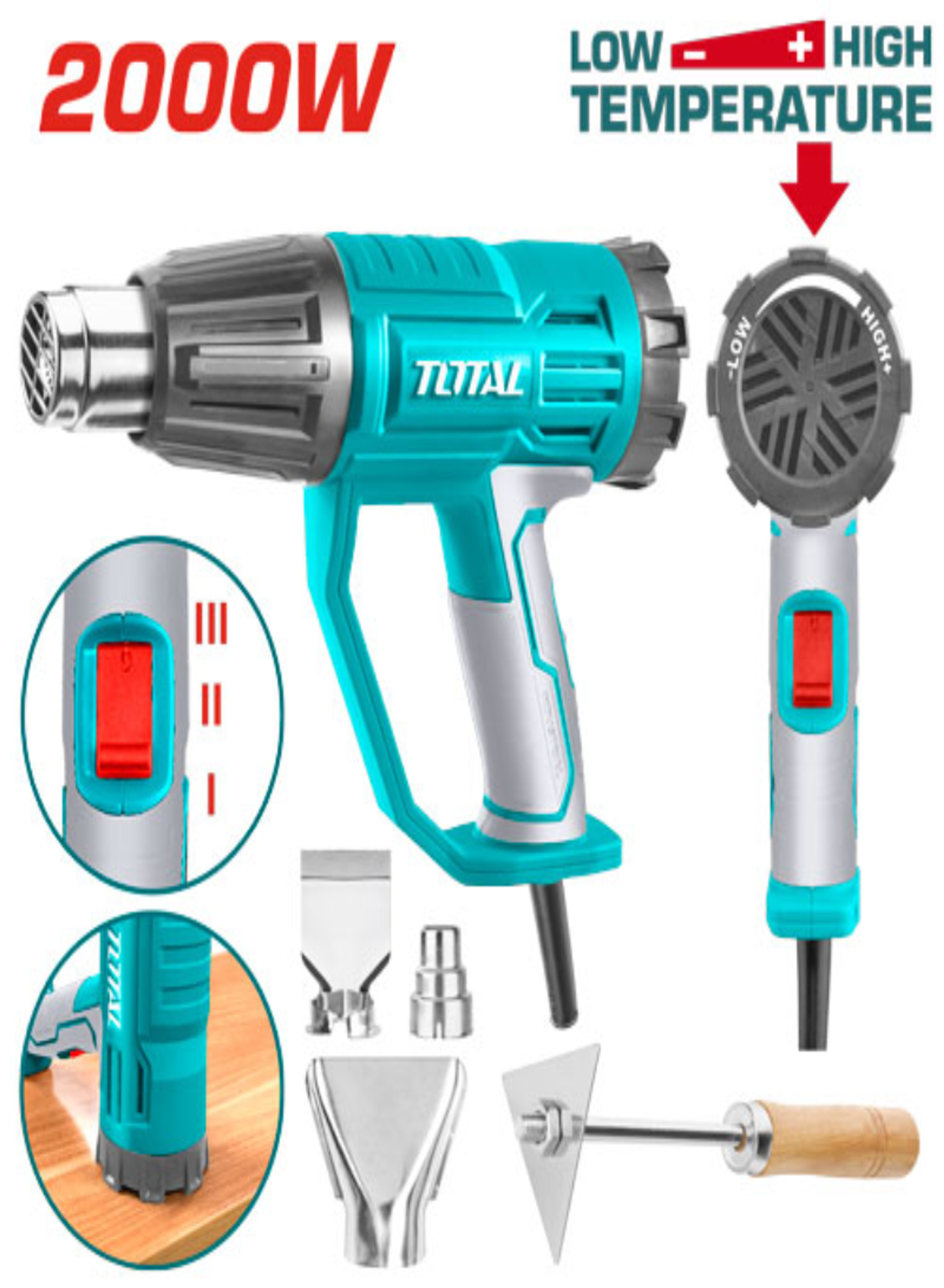 TOTAL 2000W Industrial Heat Gun – Adjustable Temperature Hot Air Gun with Nozzles