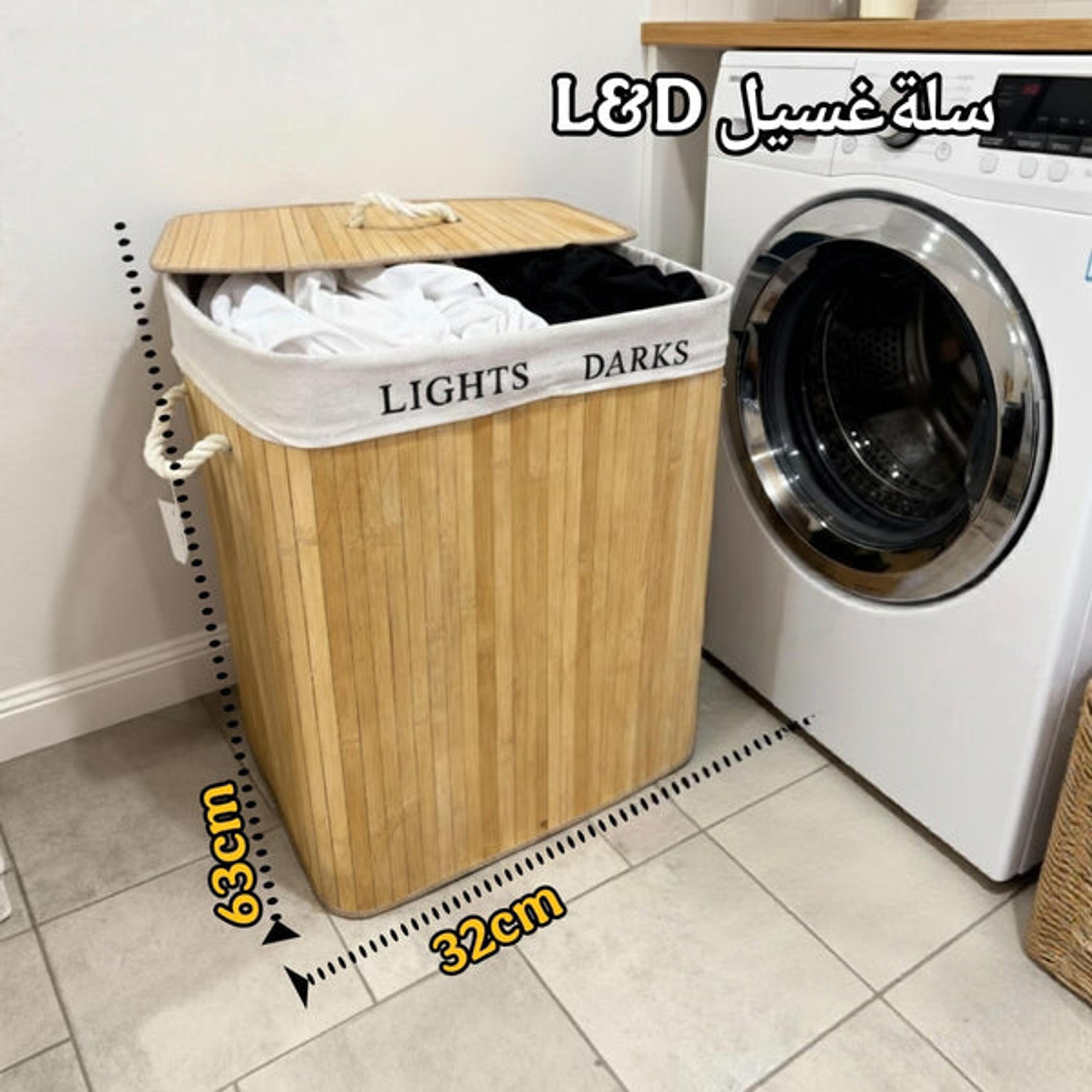 Bamboo Laundry Basket with Lid - Dual Compartment Organizer
