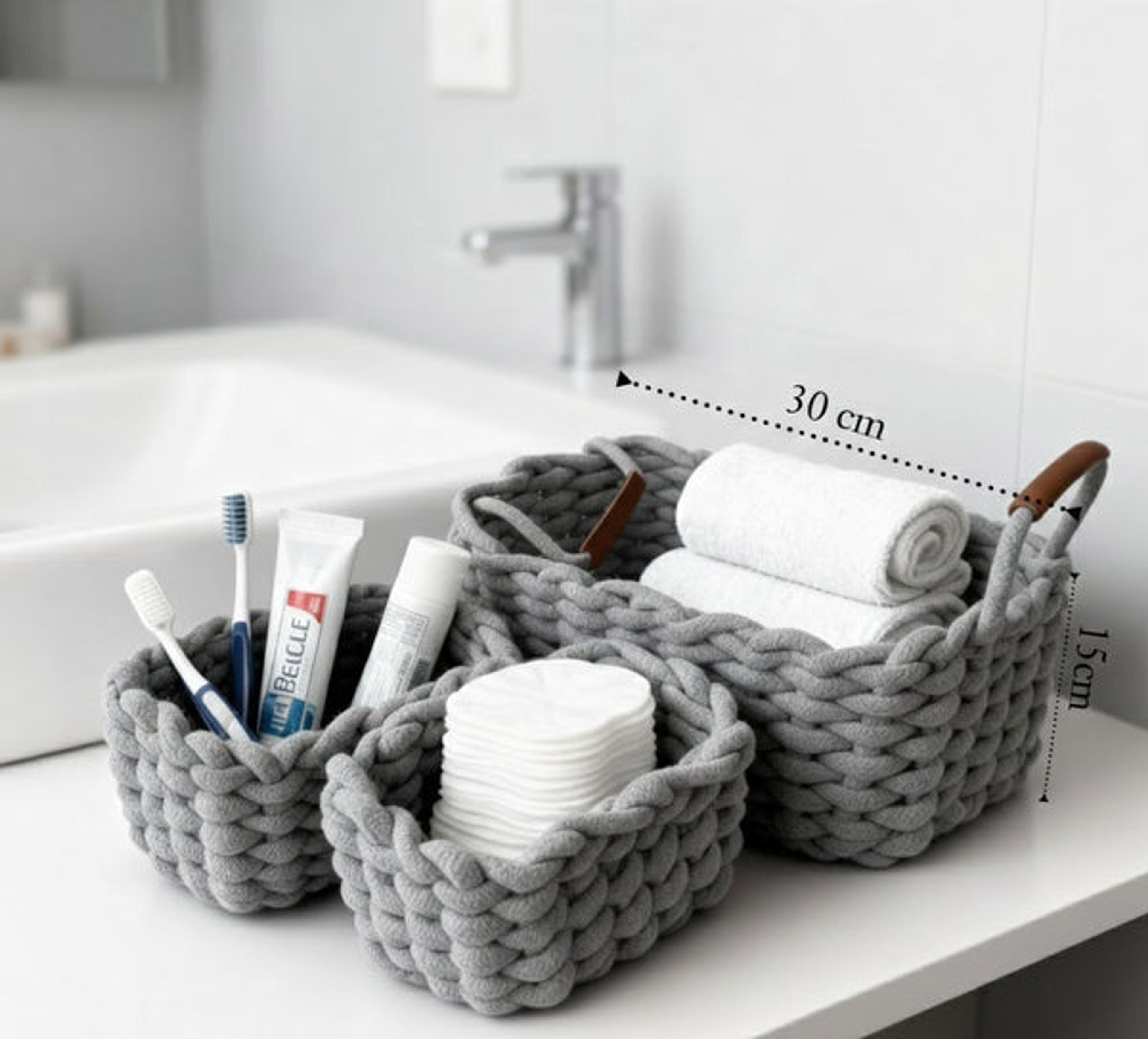 Luxury Woven Storage Basket Set - Bathroom Organizer