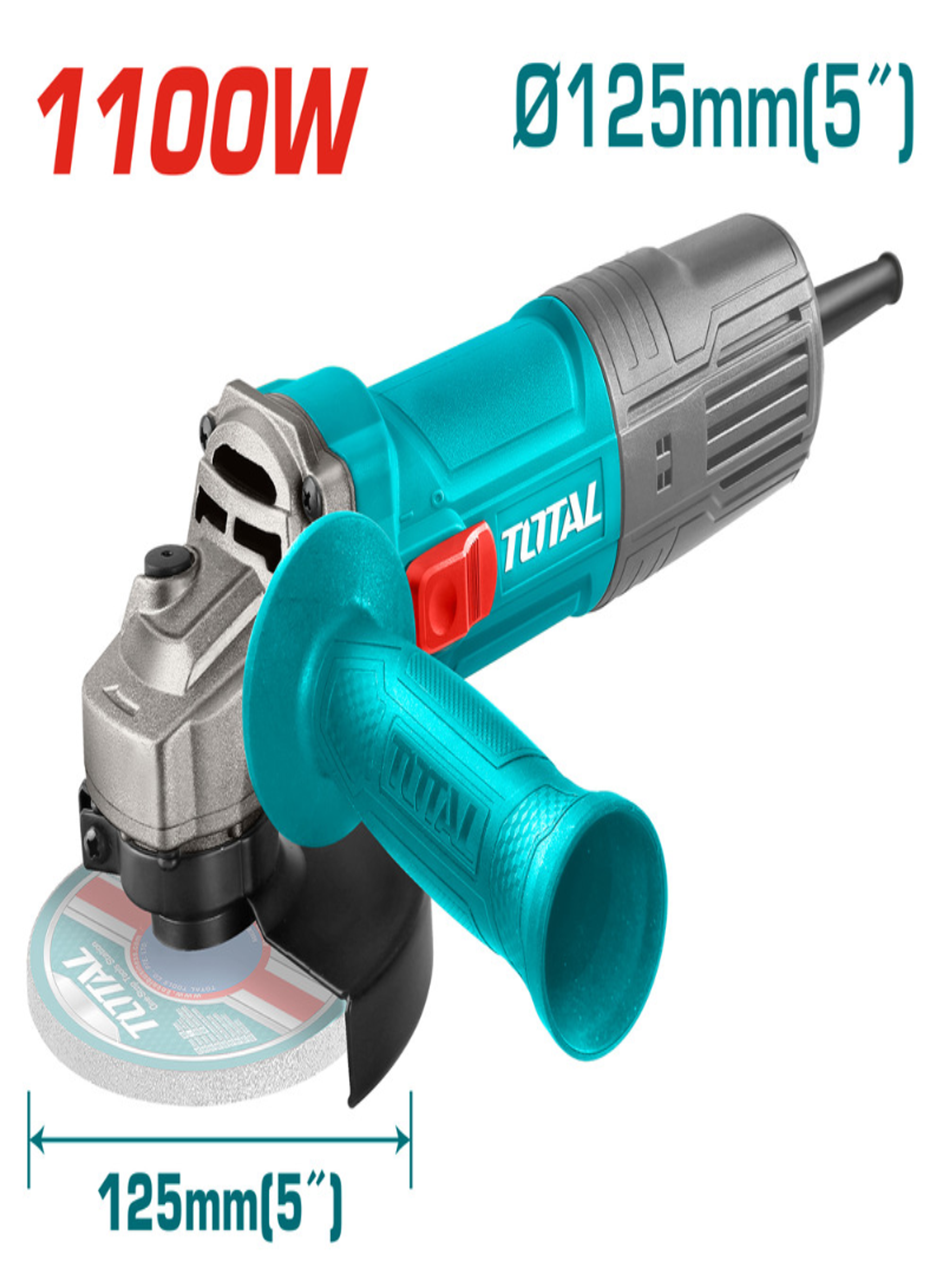 1100W Angle Grinder – 125mm Grinding Machine with Auxiliary Handle, Spanner & Carbon Brushes
