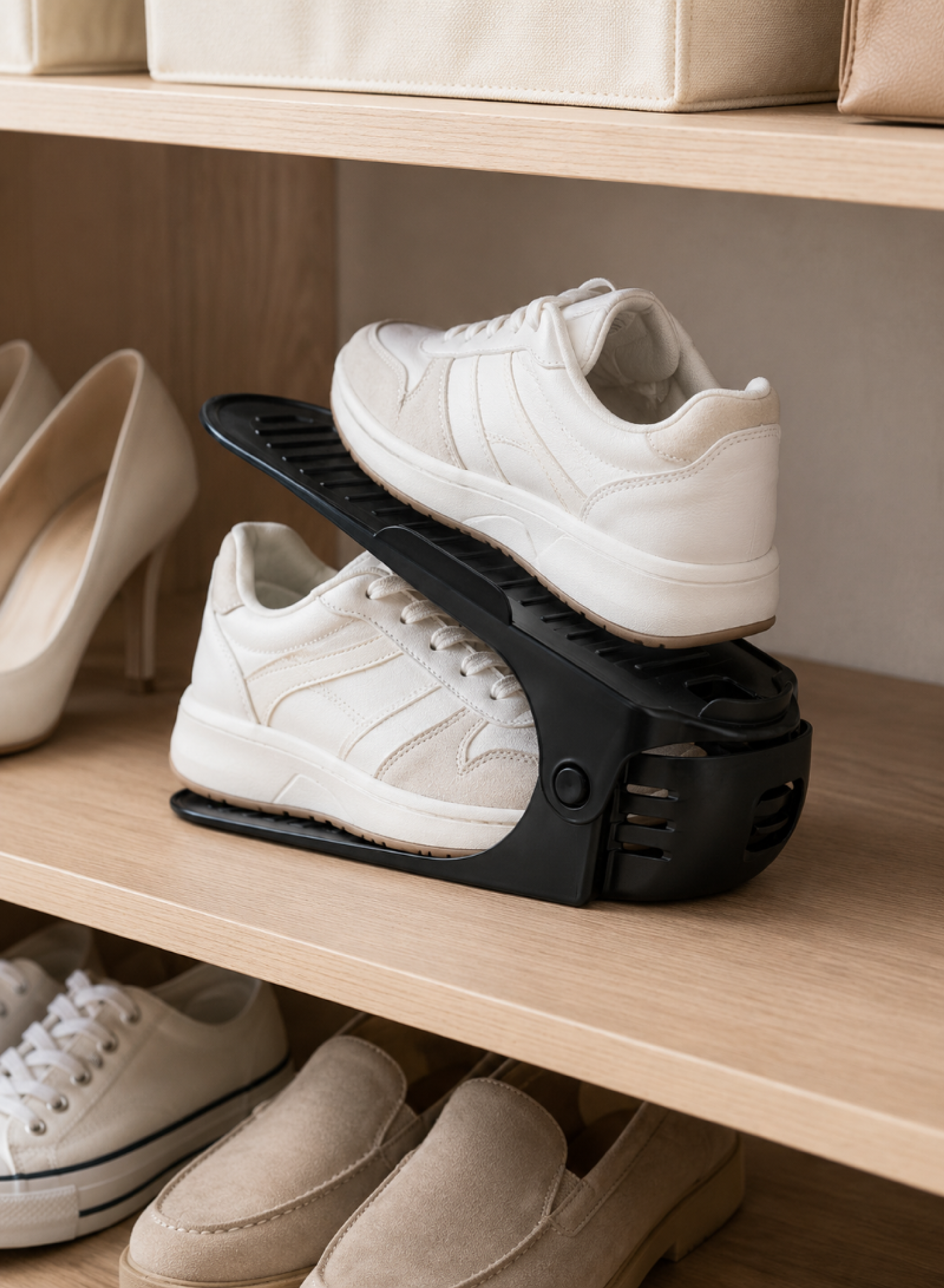 Adjustable Single Shoe Ramp – Space-Saving Shoe Organizer 300 × 110 × 60–180 mm
