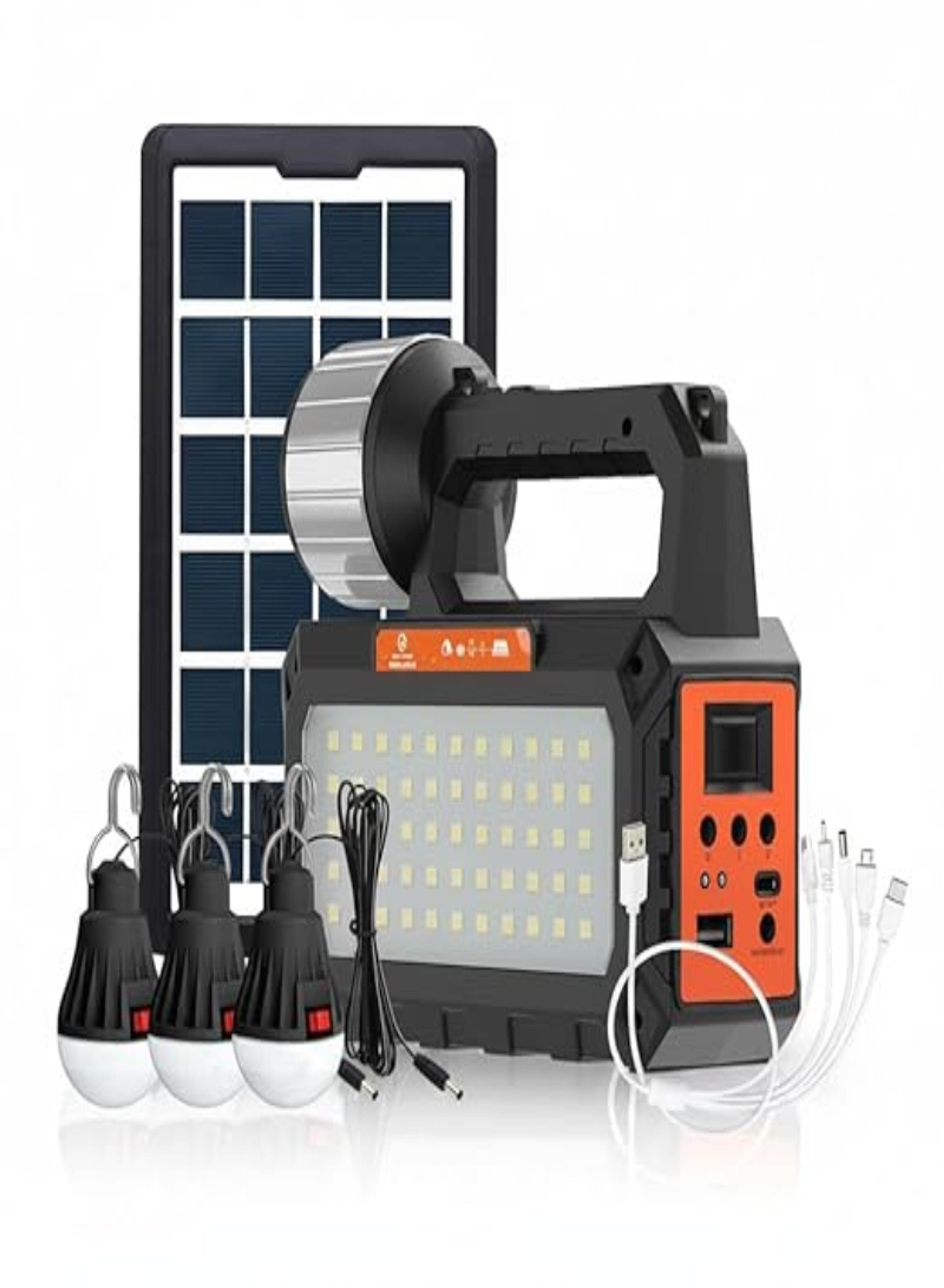 Portable Solar Power Generator with LED Bulbs, FM Radio, Bluetooth Speaker, USB Charger & Solar Panel