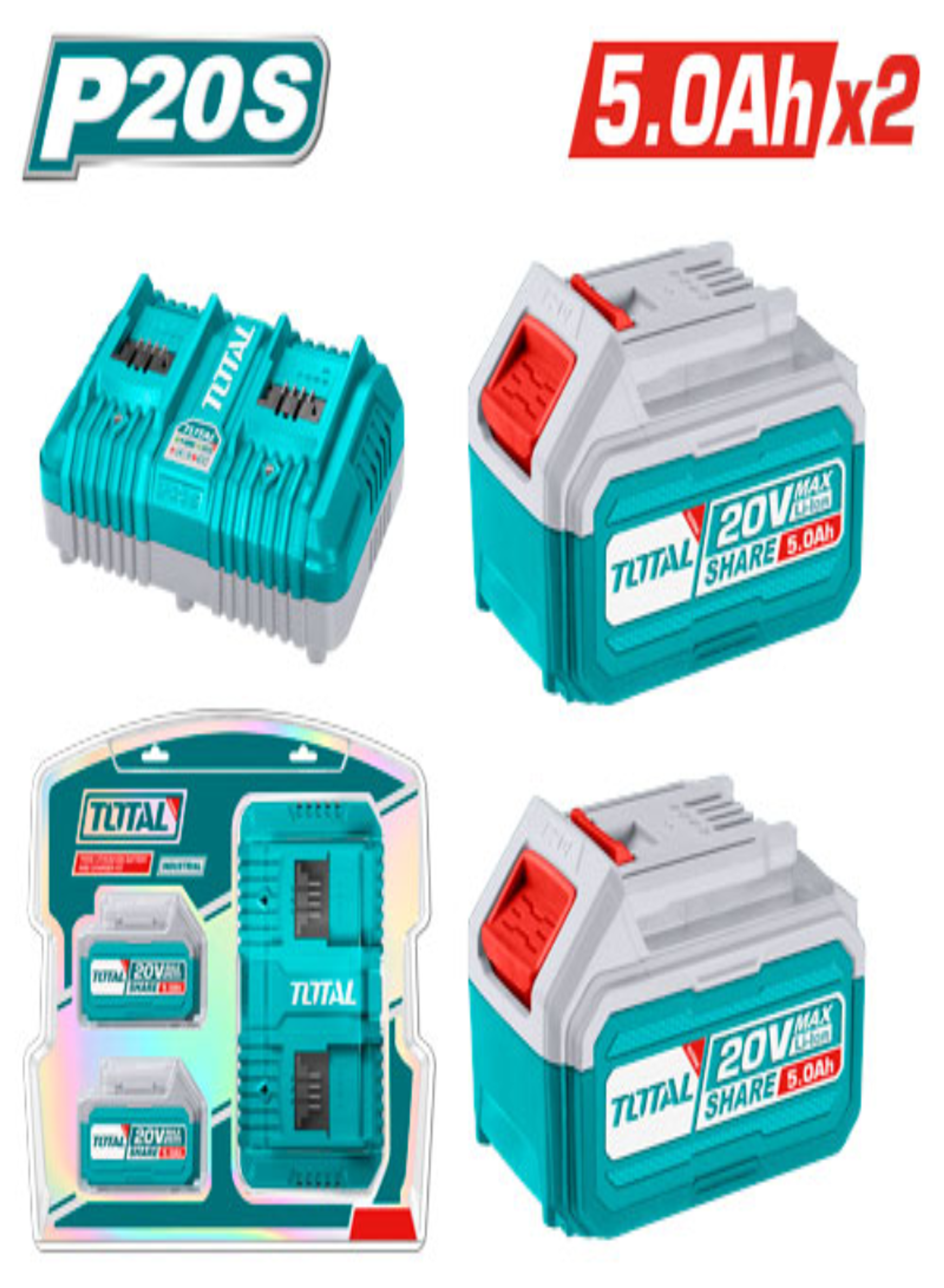 20V 5.0Ah Dual Battery Pack Set with Dual Charger – Lithium-Ion Battery Kit for P20S Tools