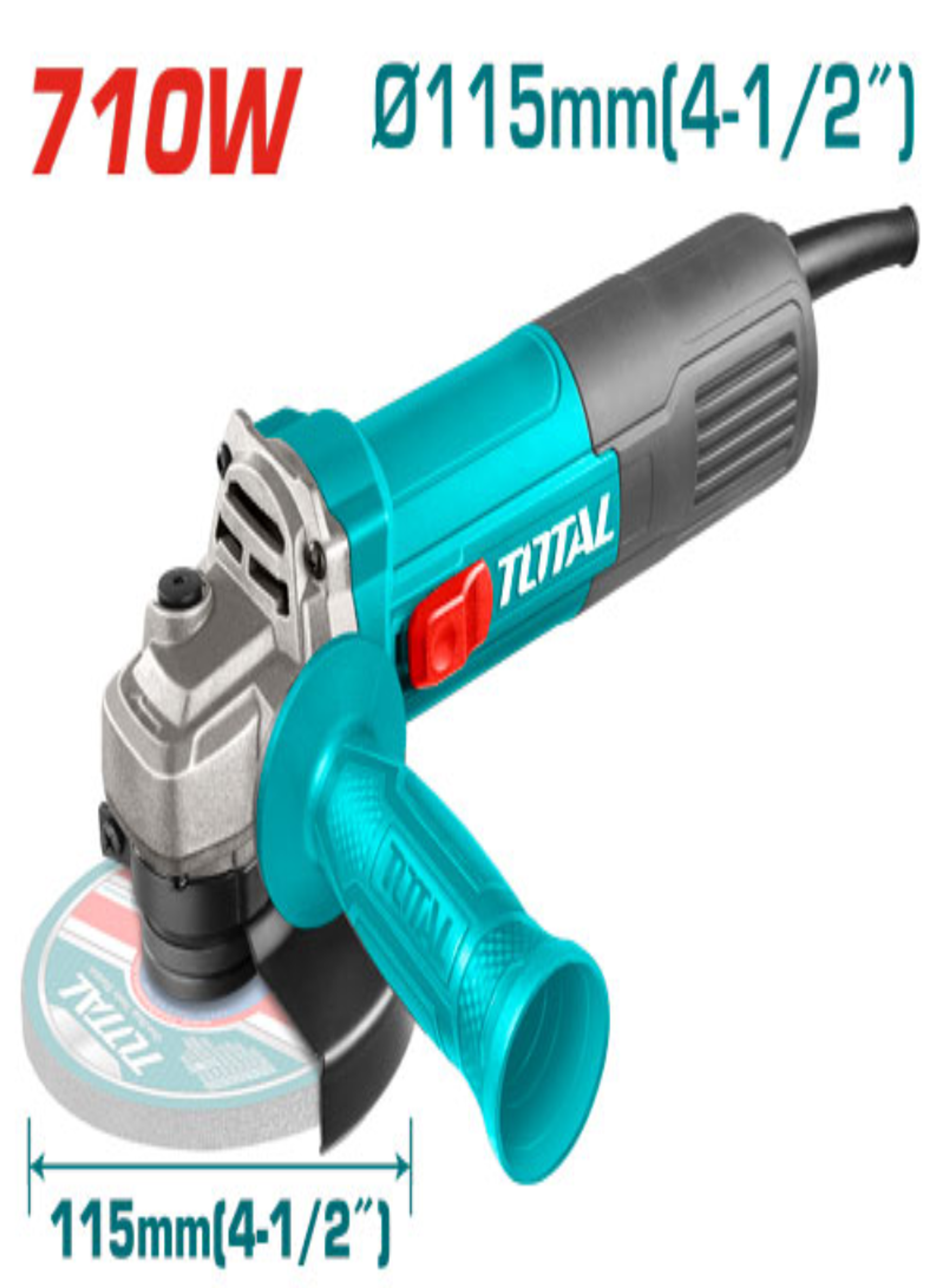 TOTAL 710W 4-1/2" Angle Grinder – 115mm Small Grinding Machine with Auxiliary Handle
