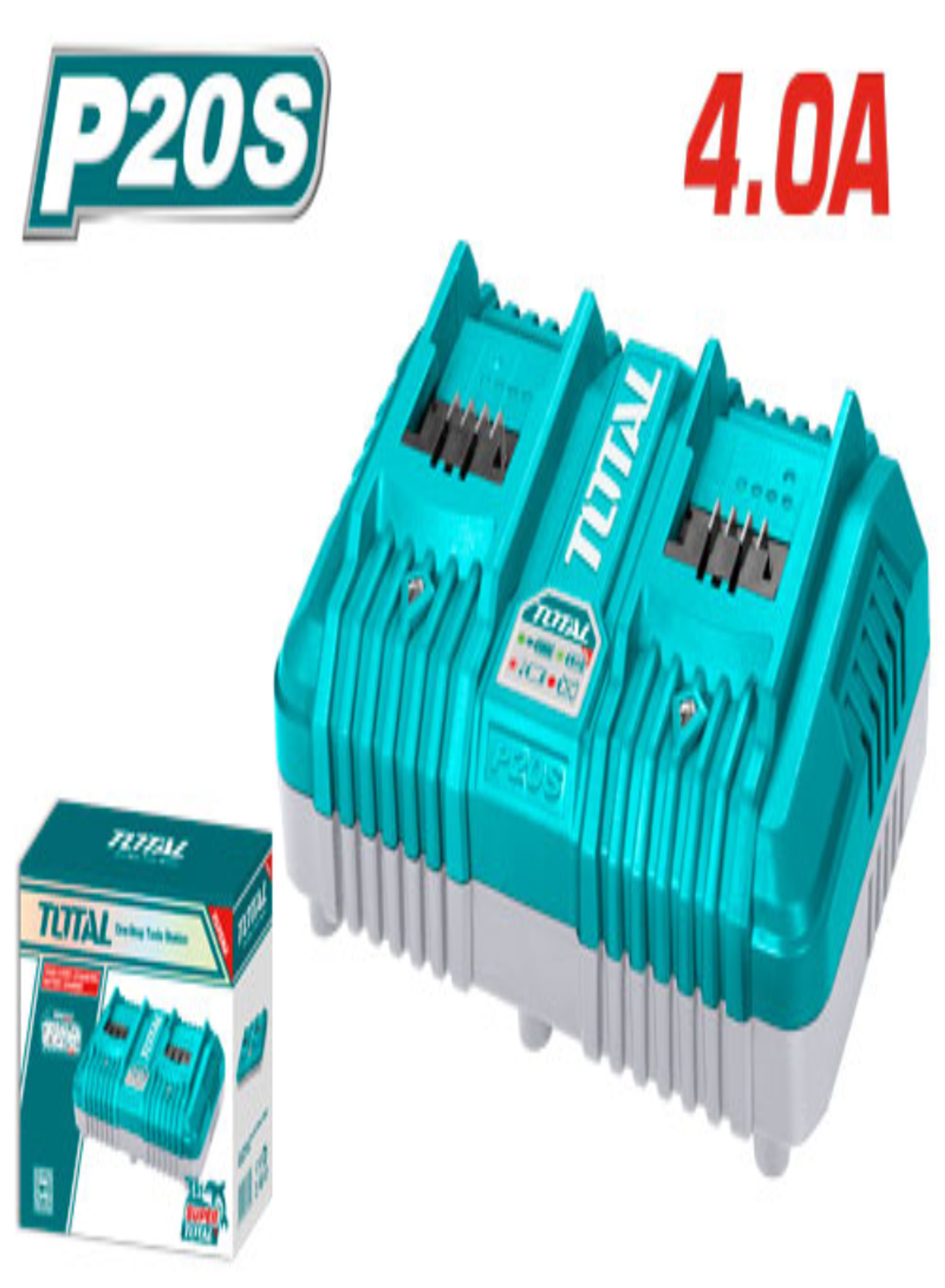 TOTAL 20V Dual Battery Charger 20VX2B – 4A Fast Charging