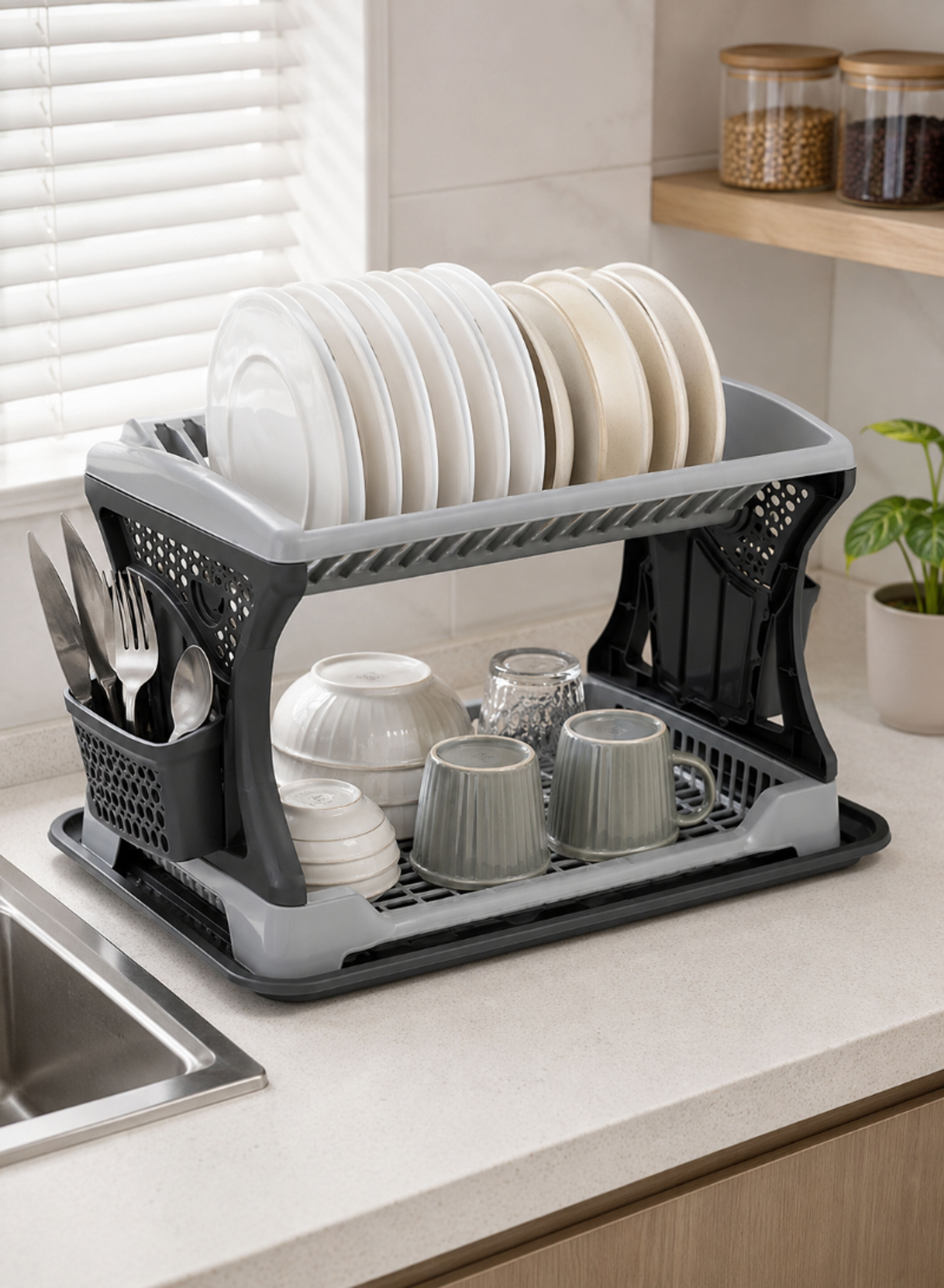 Storey 2-Tier Dish Drainer – Kitchen Dish Drying Rack Organizer 470 × 302 × 270 mm