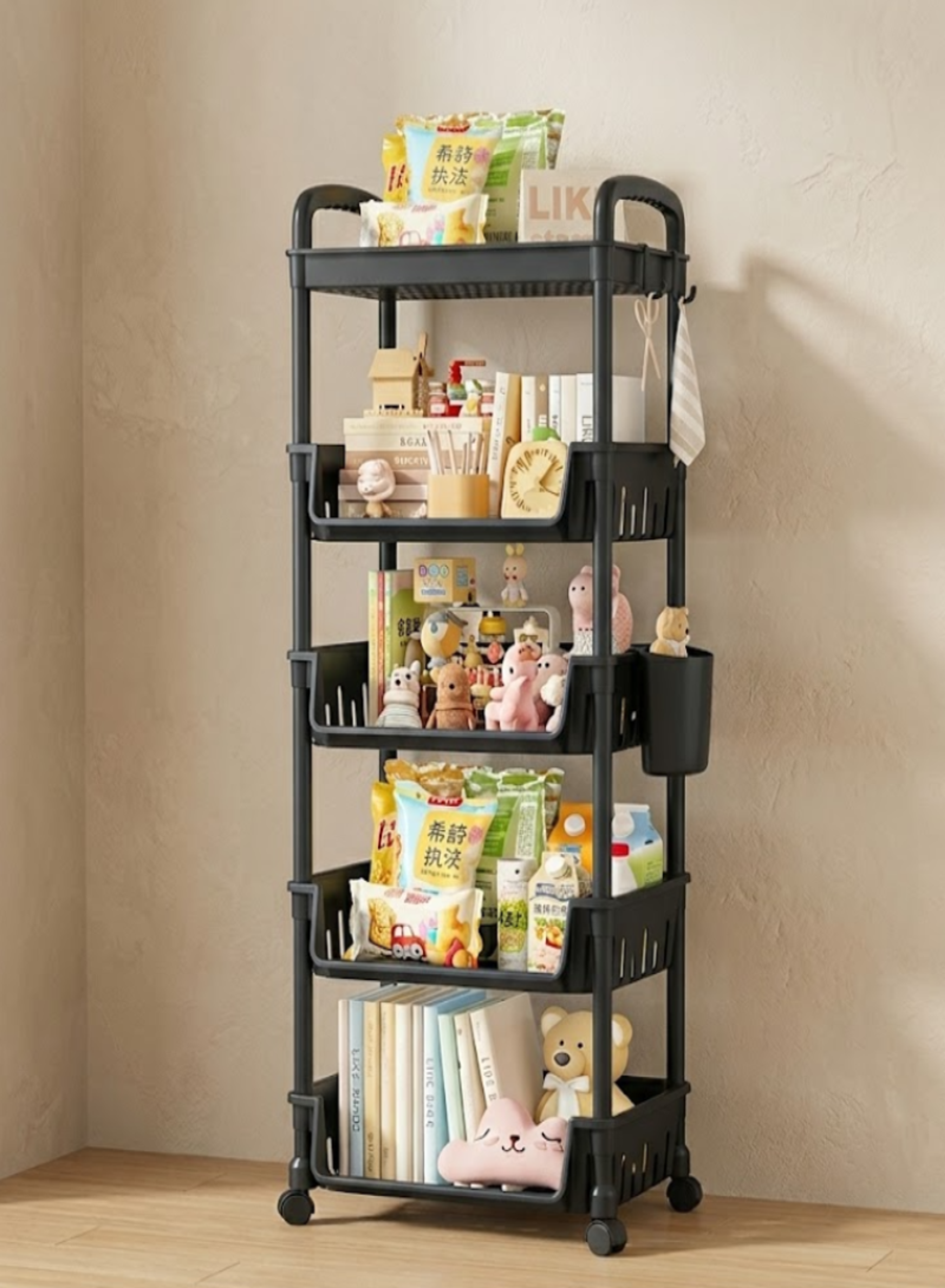 Multi-Function Ground Storage Rack – 5 Tier Rolling Organizer Cart
