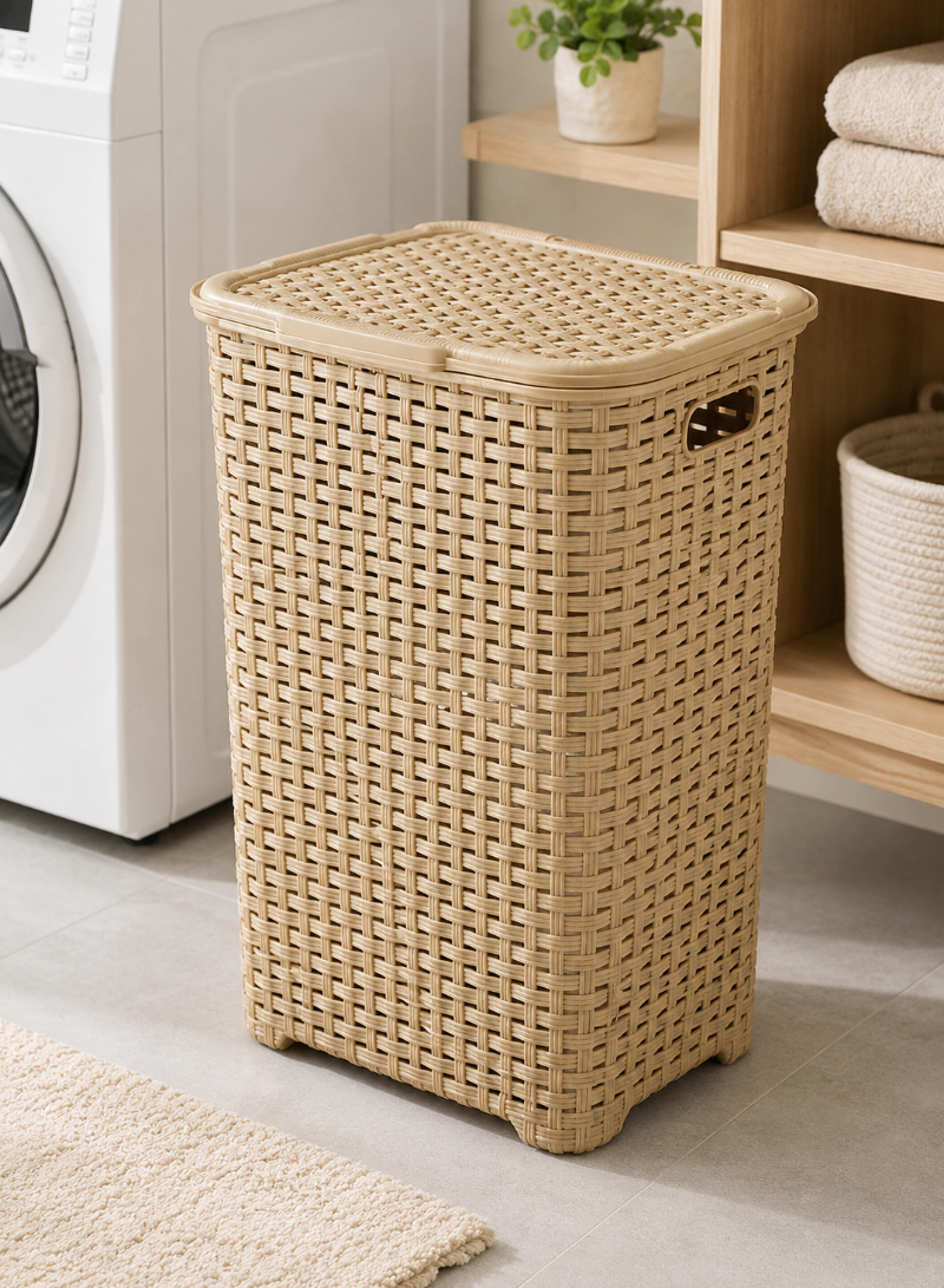 60L Rattan Laundry Basket – Large Laundry Hamper with Lid for Bathroom and Laundry Room