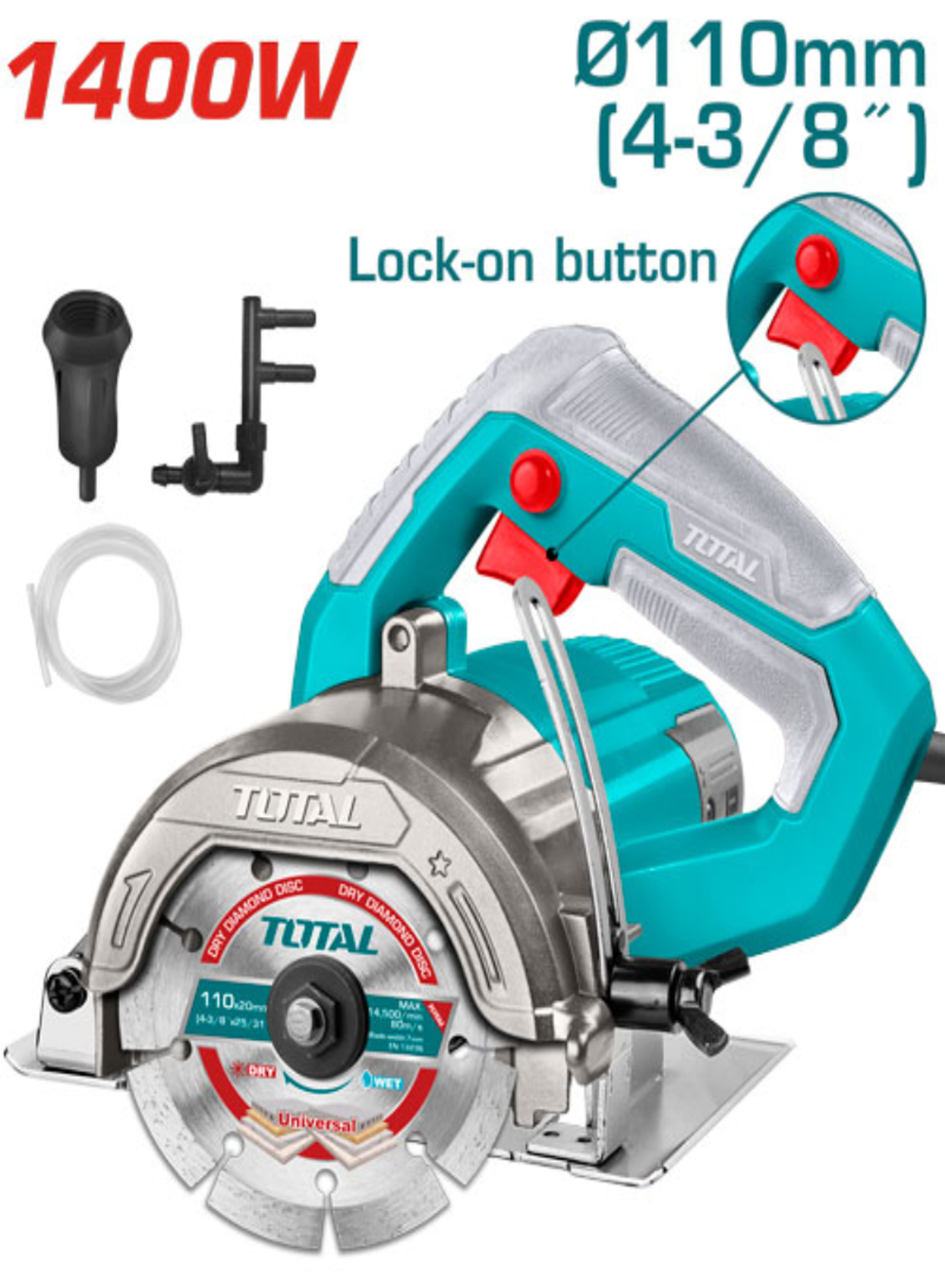 TOTAL 1400W 110mm Granite Cutter – Industrial Marble & Tile Cutting Saw with Diamond Disc