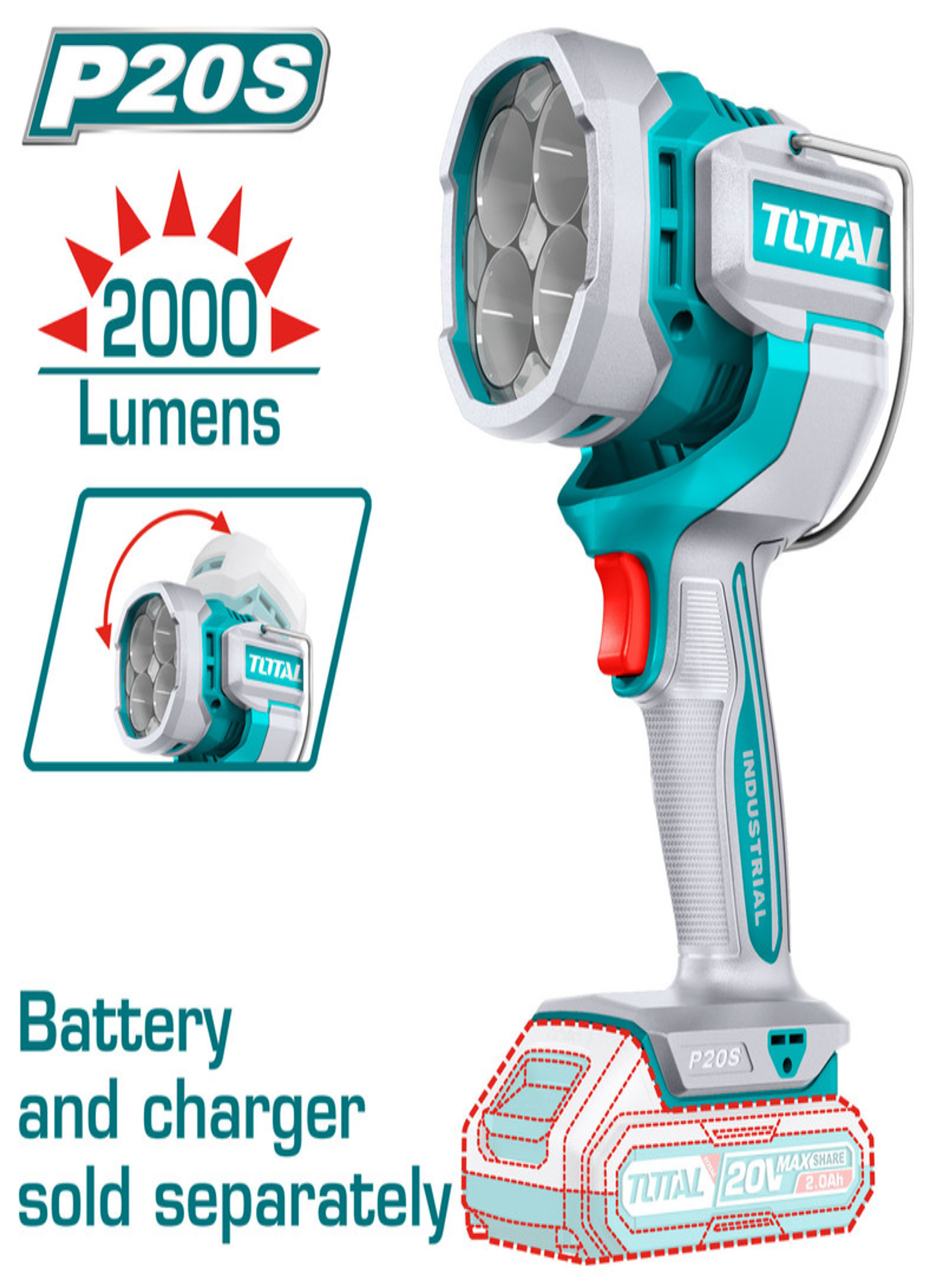 Total 20V Cordless Industrial LED Work Light 2000 Lumens (Tool Only)