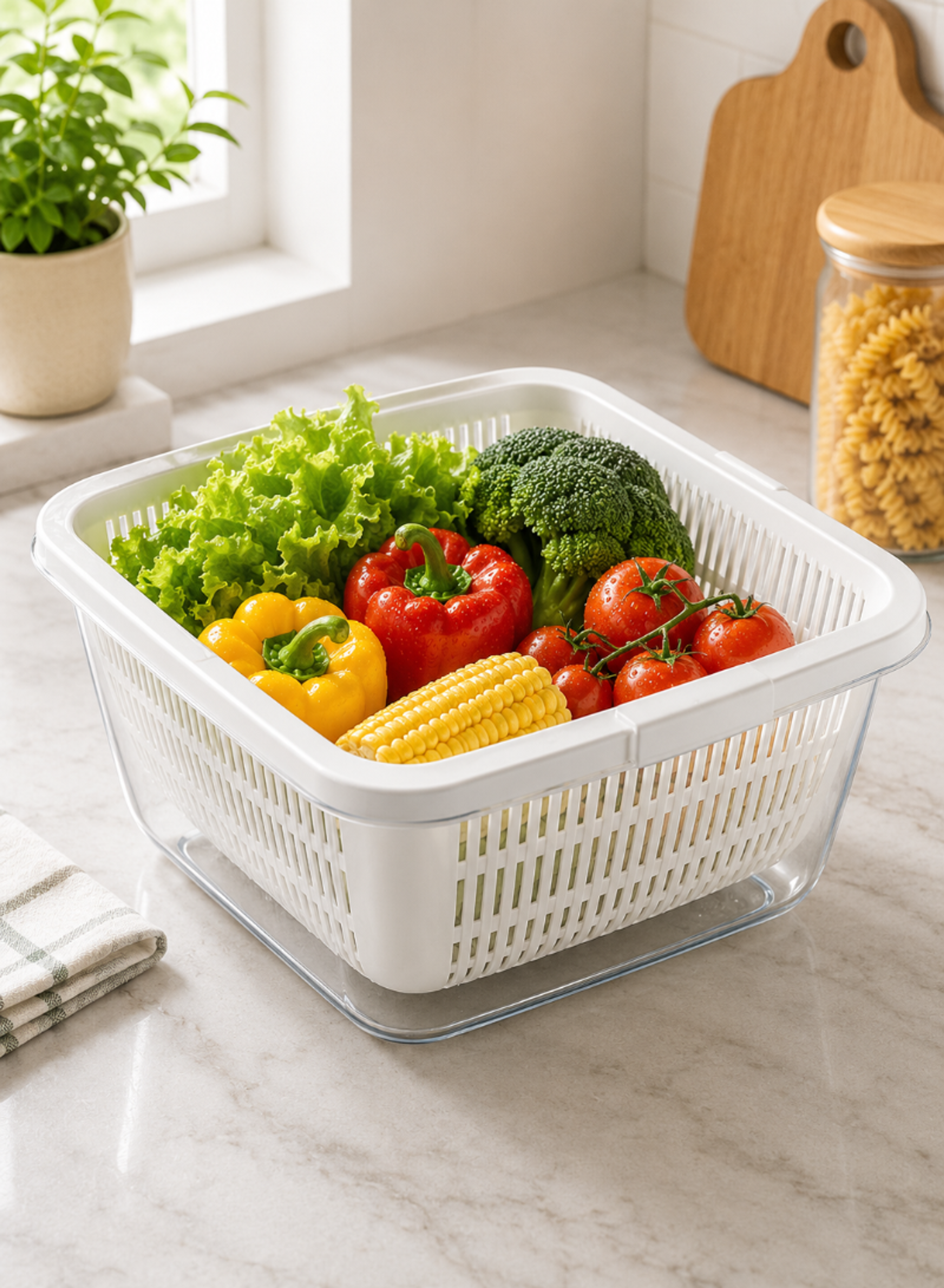 6L Square Strainer Set – Plastic Kitchen Strainer Bowl 302 × 296 × 122 mm