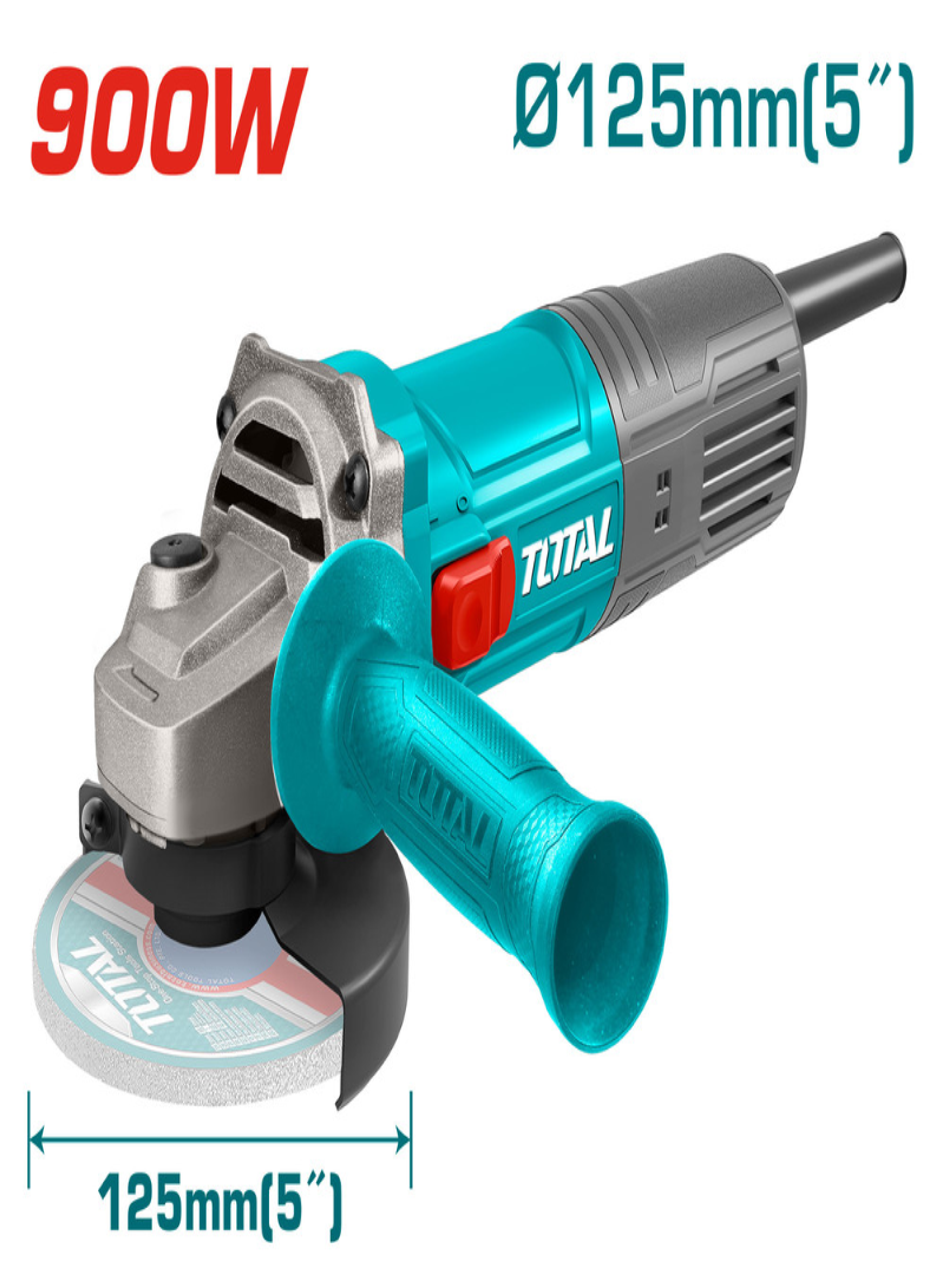 TOTAL 900W 5" Angle Grinder – 125mm Grinding Machine with Auxiliary Handle