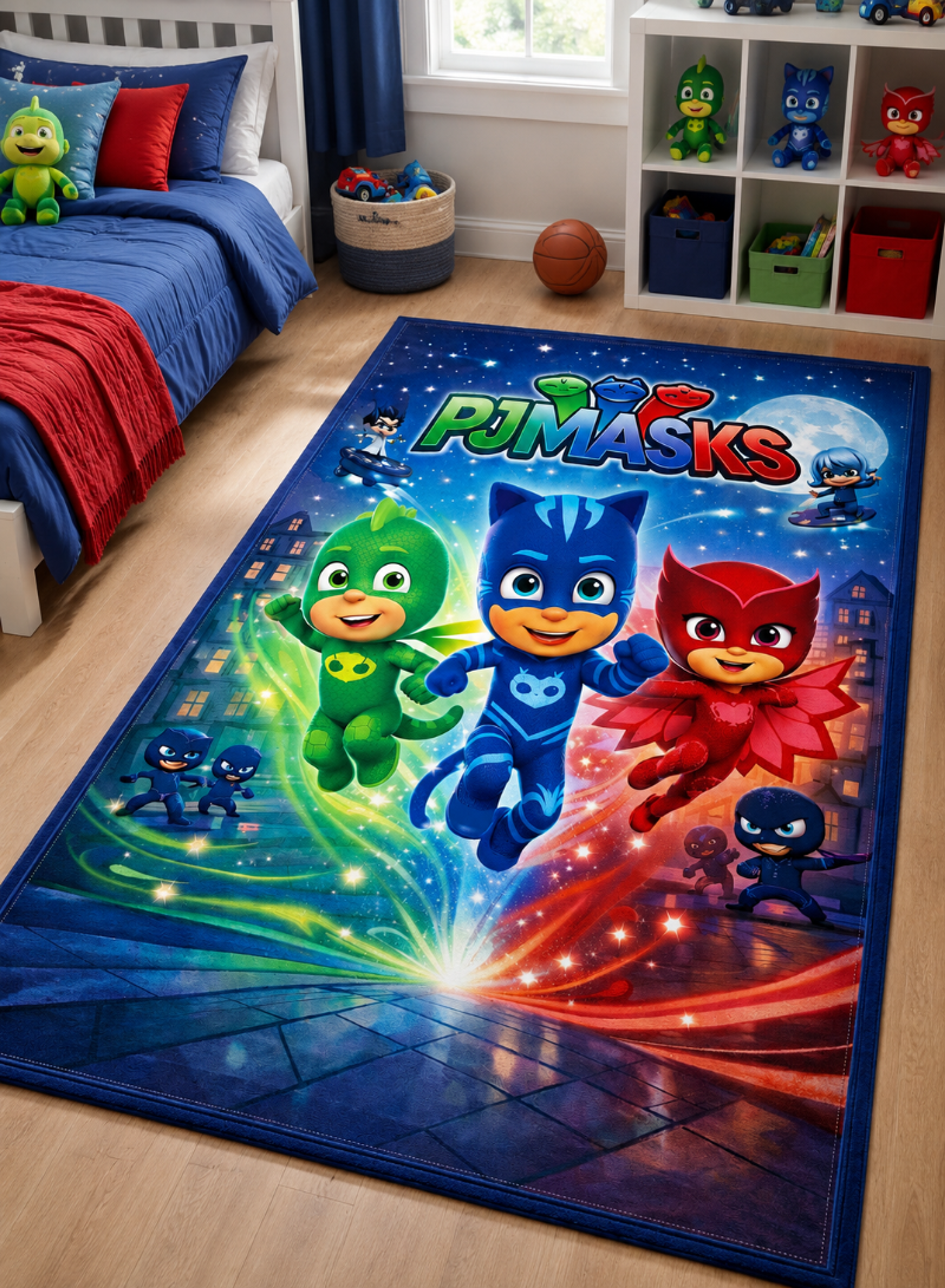 Kids Cartoon Superhero Rug – Colorful Children’s Room Carpet in Multiple Sizes