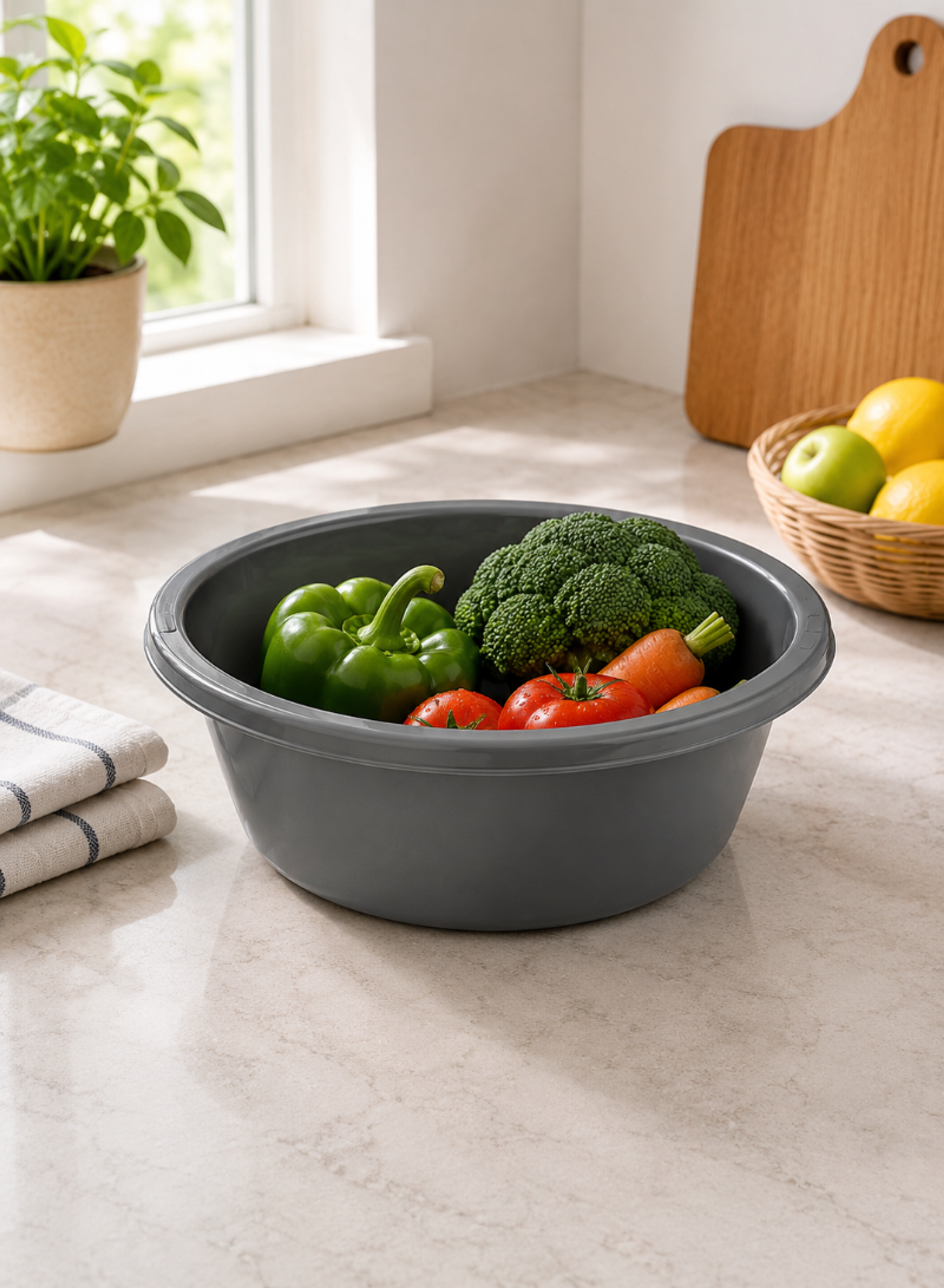 1.7L Round Basin – Small Plastic Wash Basin Ø205 × 80 mm