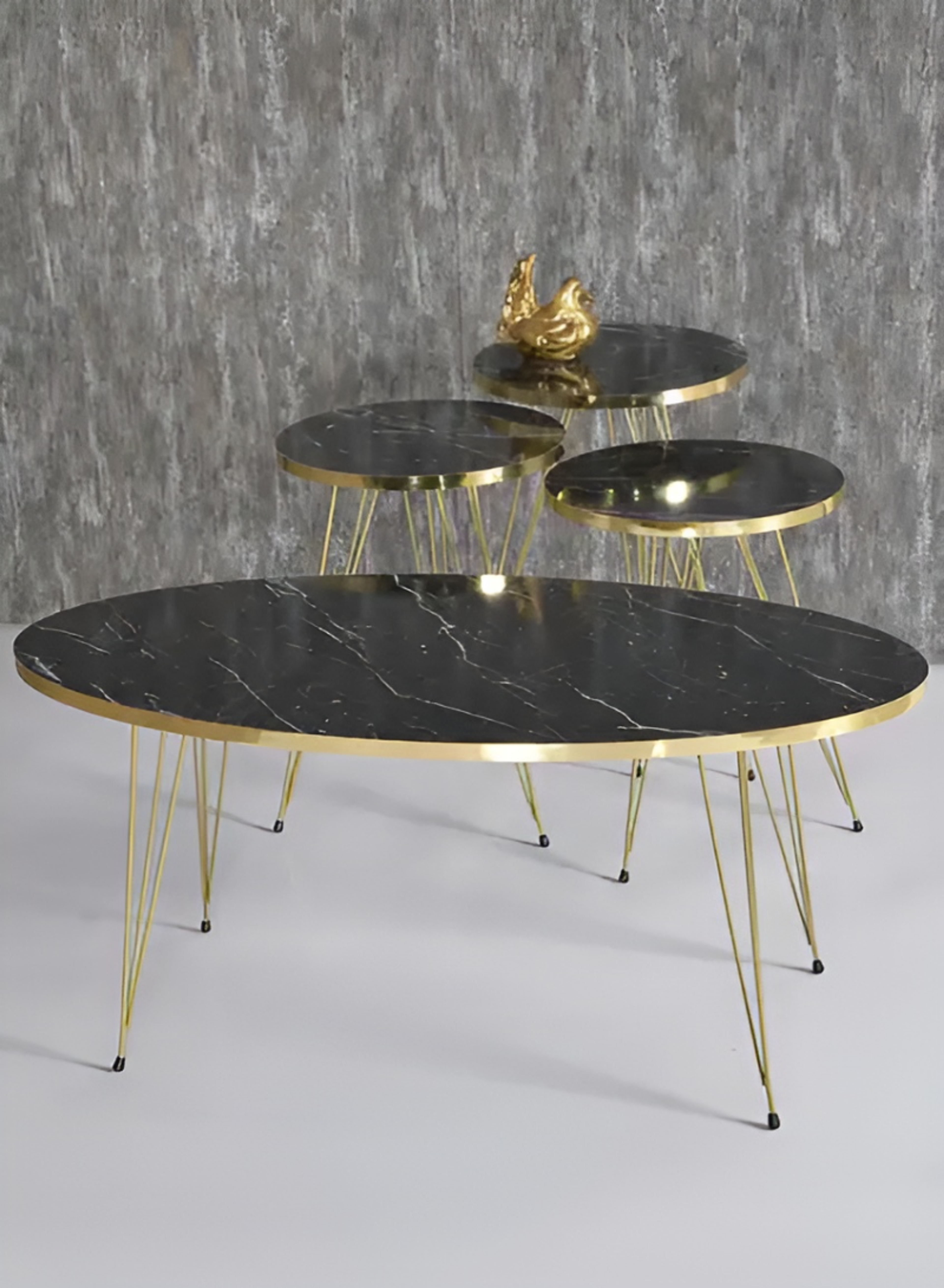 Modern Nesting Coffee Table Set - ( Marble Black - Gold Side)