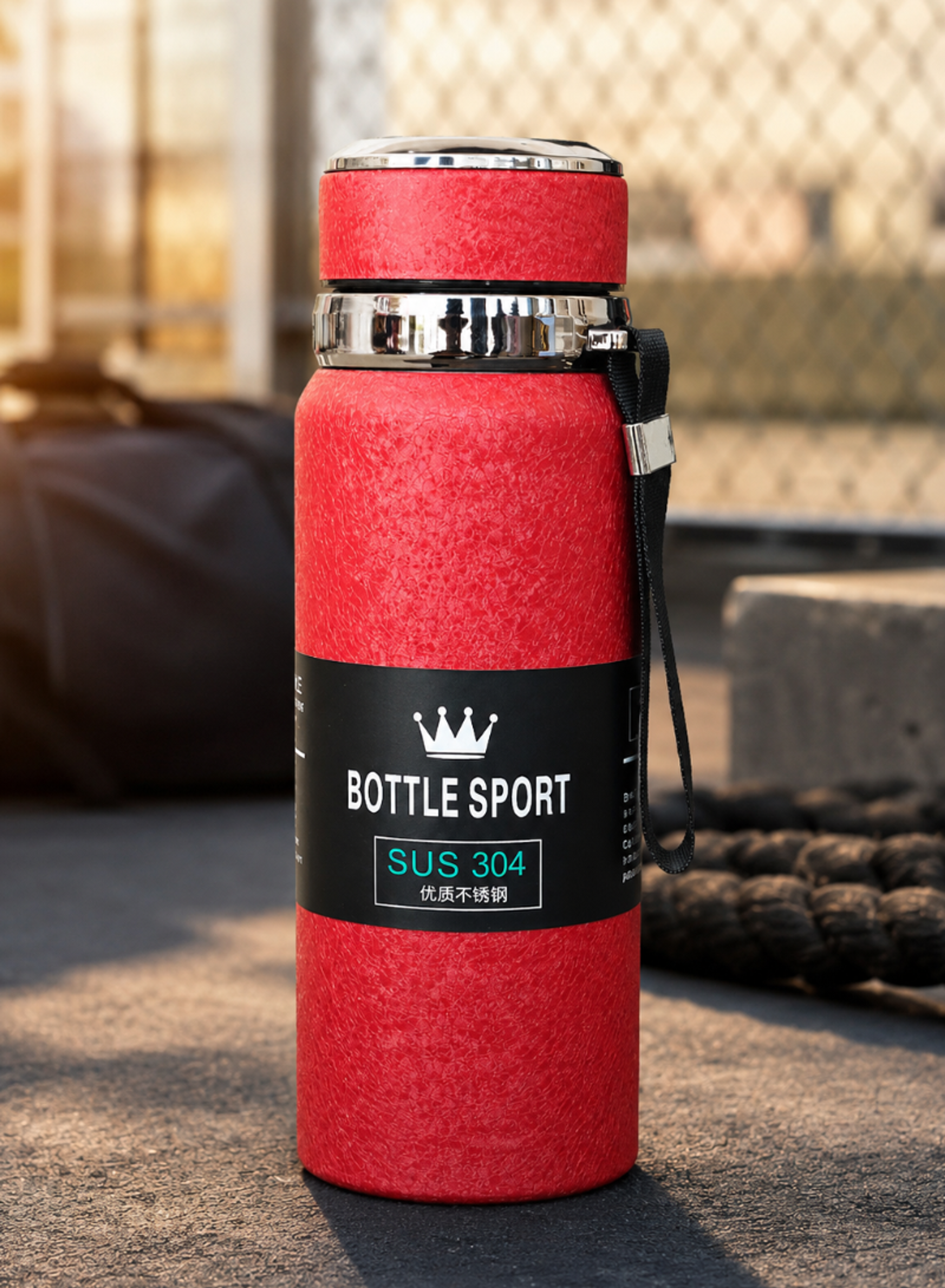 SUS 304 Stainless Steel Sports Thermos Bottle with Carry Strap – Hot & Cold Water Bottle