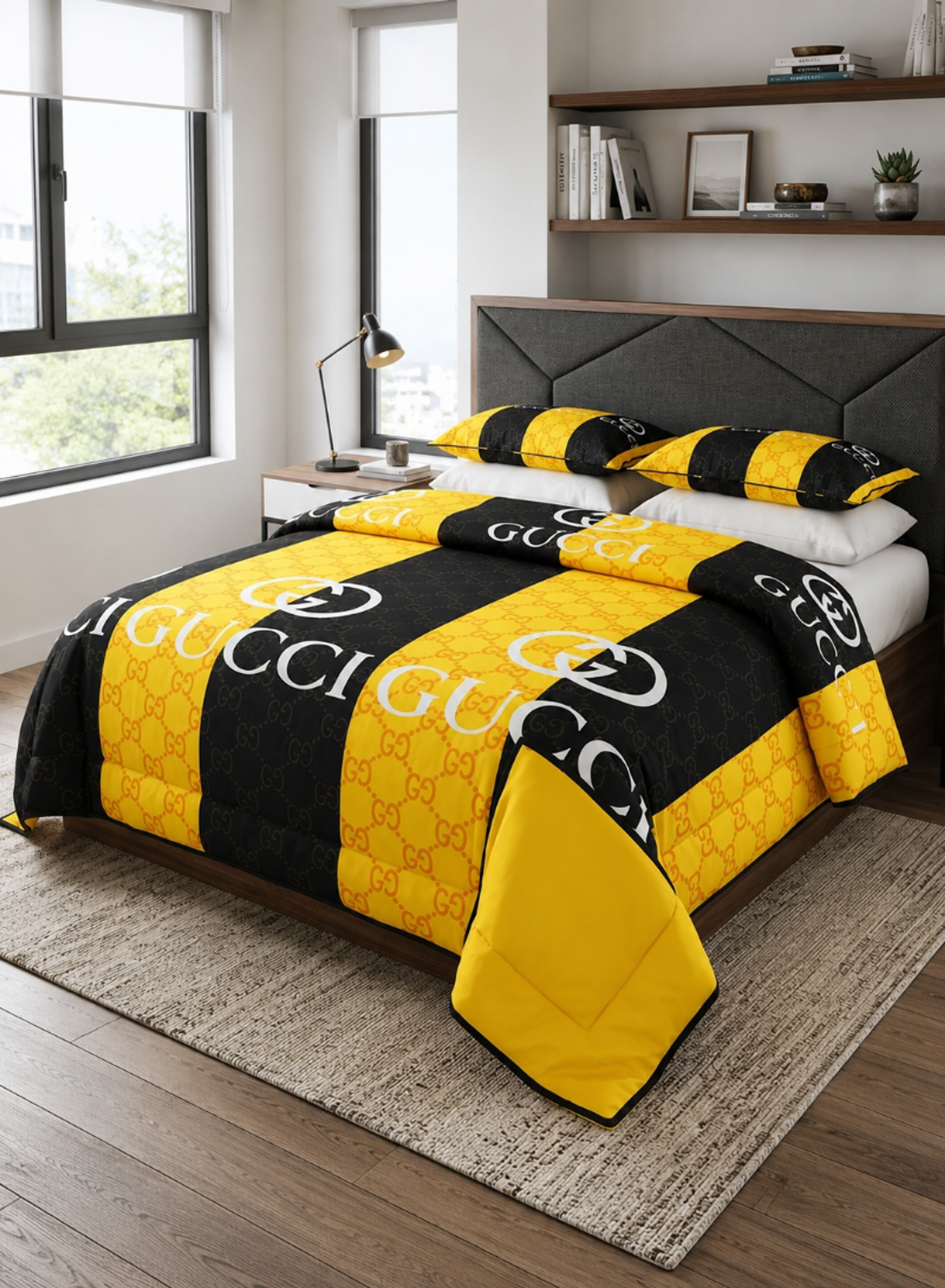 Yellow & Black Checkered Bedding Set – Modern Comforter Set with Matching Pillowcases